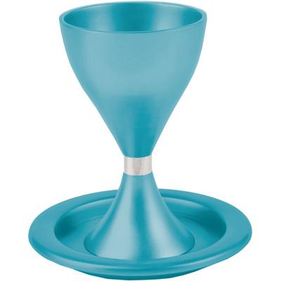 Modern Aluminum Kiddush Cup and Dish by Yair Emanuel - Turquoise、mySite、topwebapps