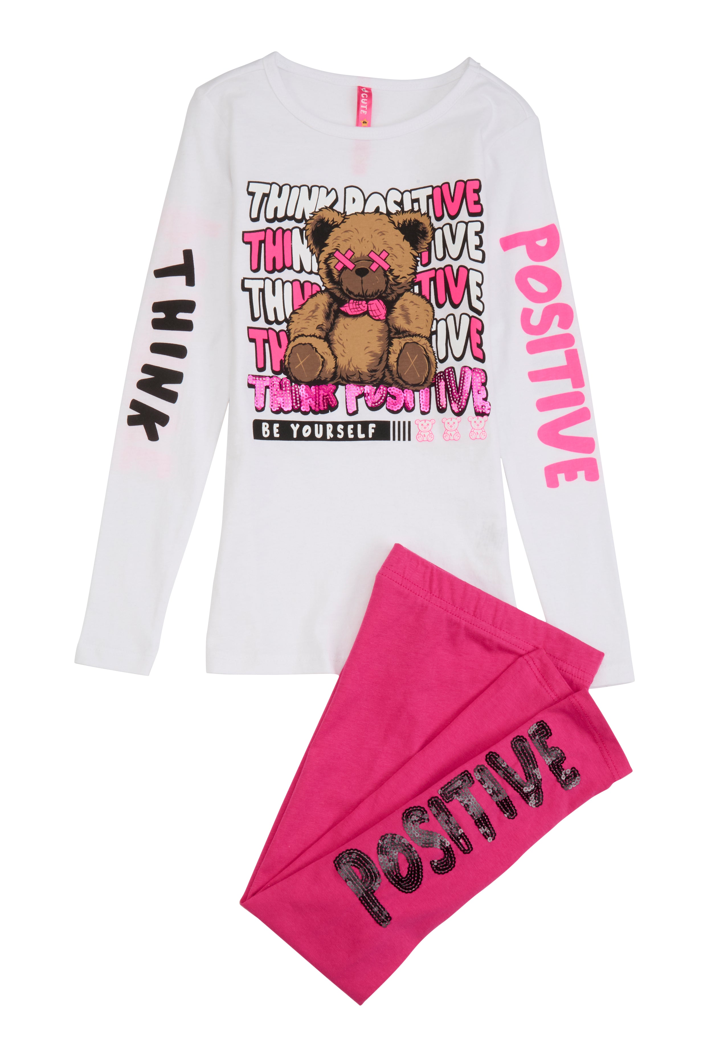 Little Girls Think Positive Sequin Graphic Tee and Leggings、mySite、camillekostekn