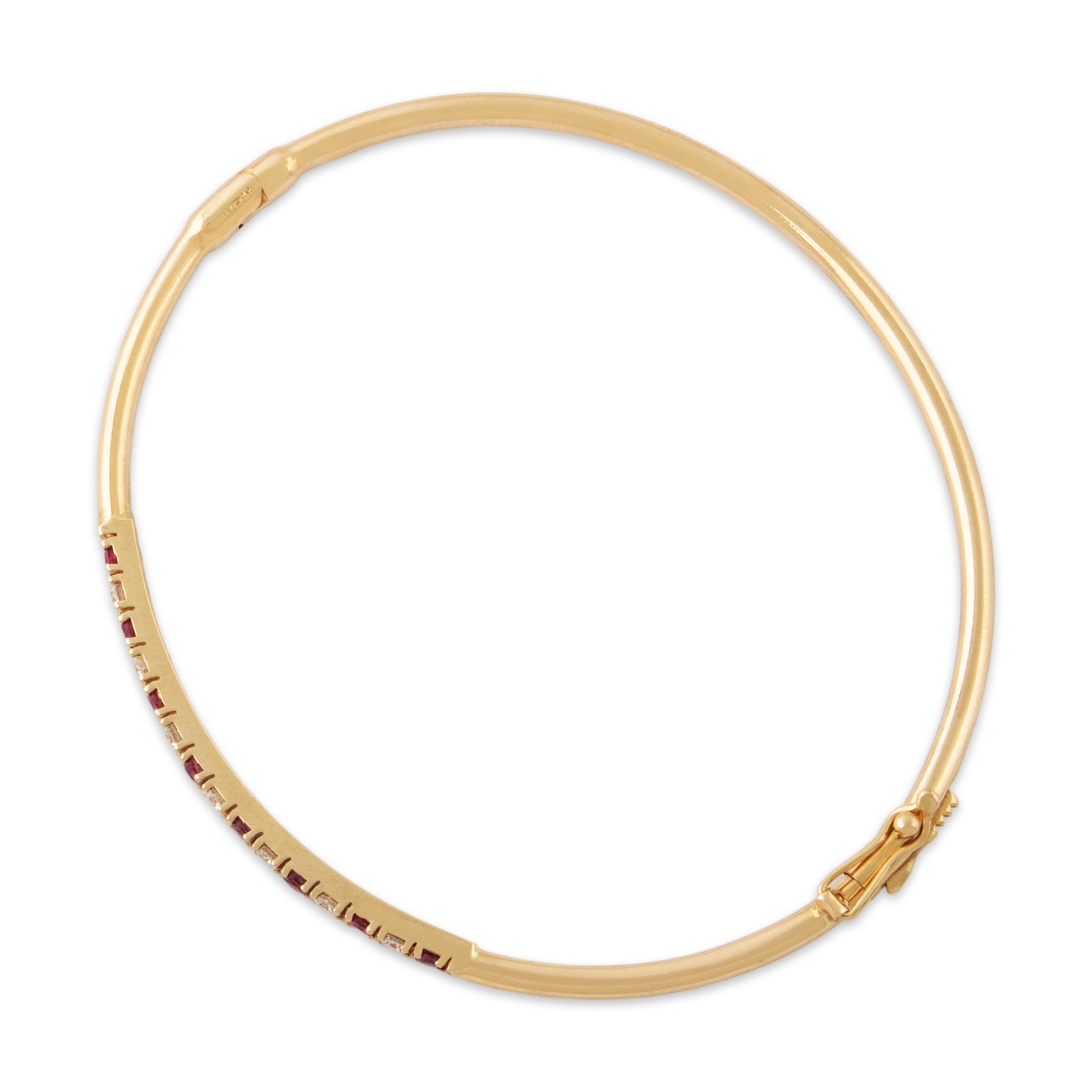 Vintage 14k Yellow Gold Ruby Diamond Alternating Hinged Bangle Bracelet 6.75、mySite、hinf8tx79