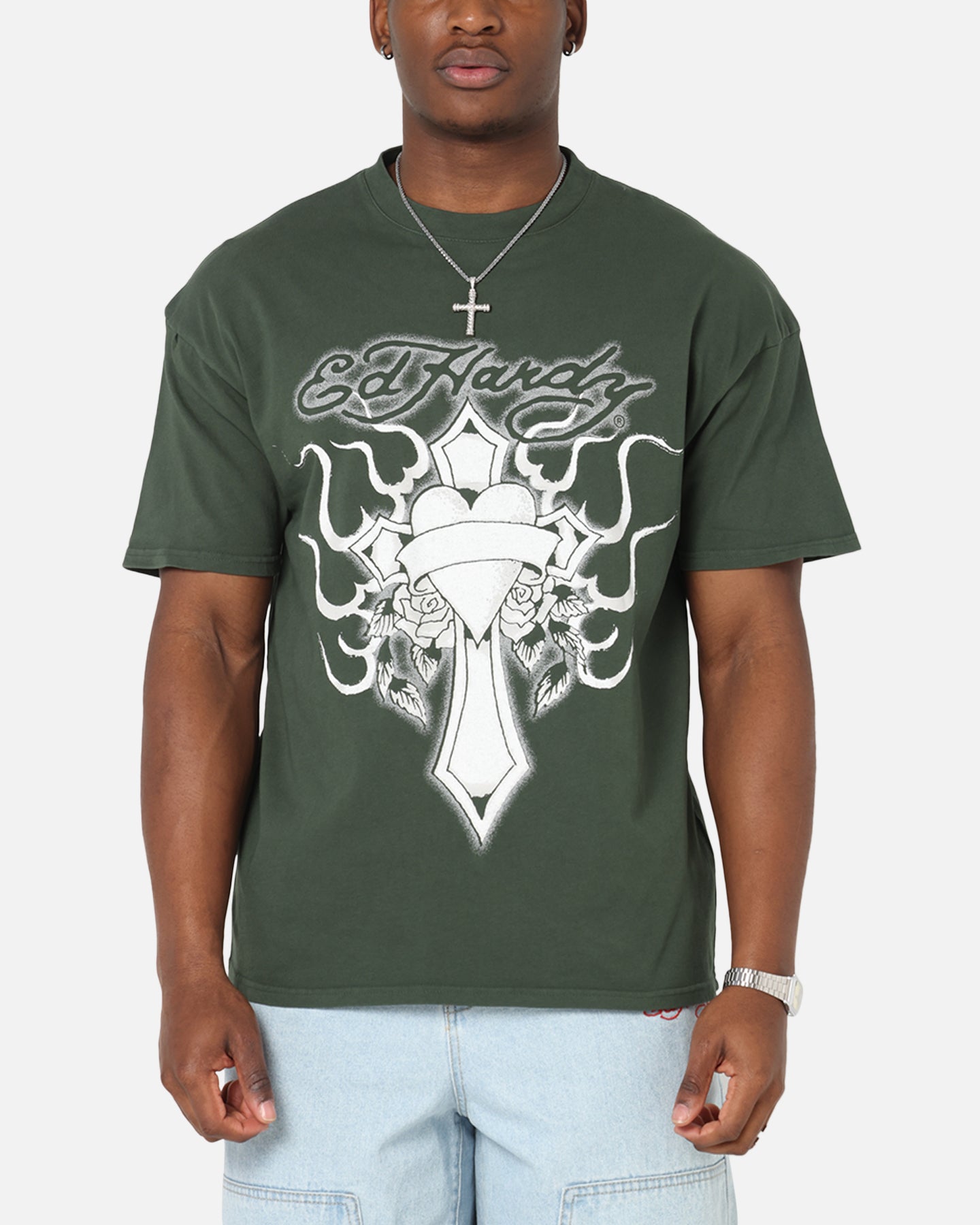 Ed Hardy Cross My Heart T-Shirt Pine Green、mySite、zt4zffjzw