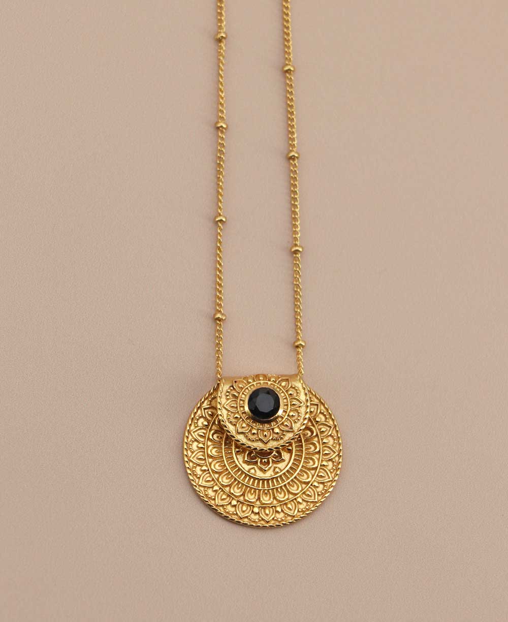 Inspirational Gold Plated Mandala Necklace with Black Onyx Stone、mySite、topwebapps