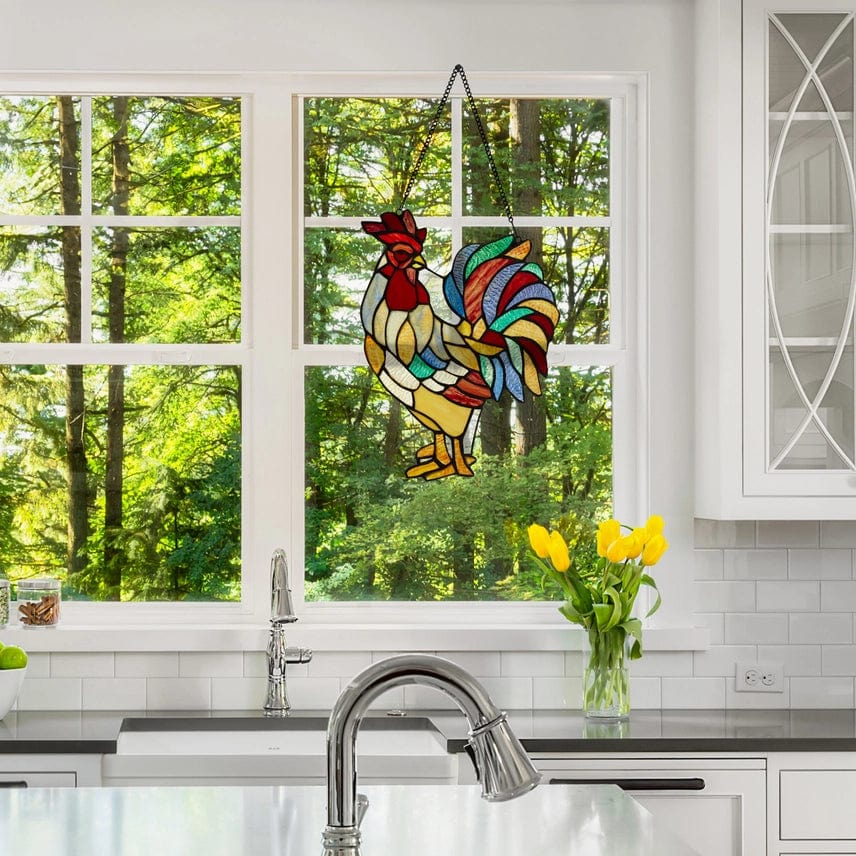 Rooster Tiffany Style Stained Glass Hanging Hand Made、mySite、g9winljtr