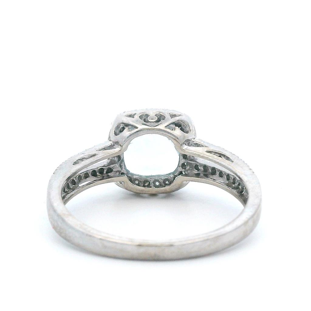 Estate 14K White Gold 1.62ctw Cushion Aquamarine & Diamond Halo Ring、mySite、botmansion