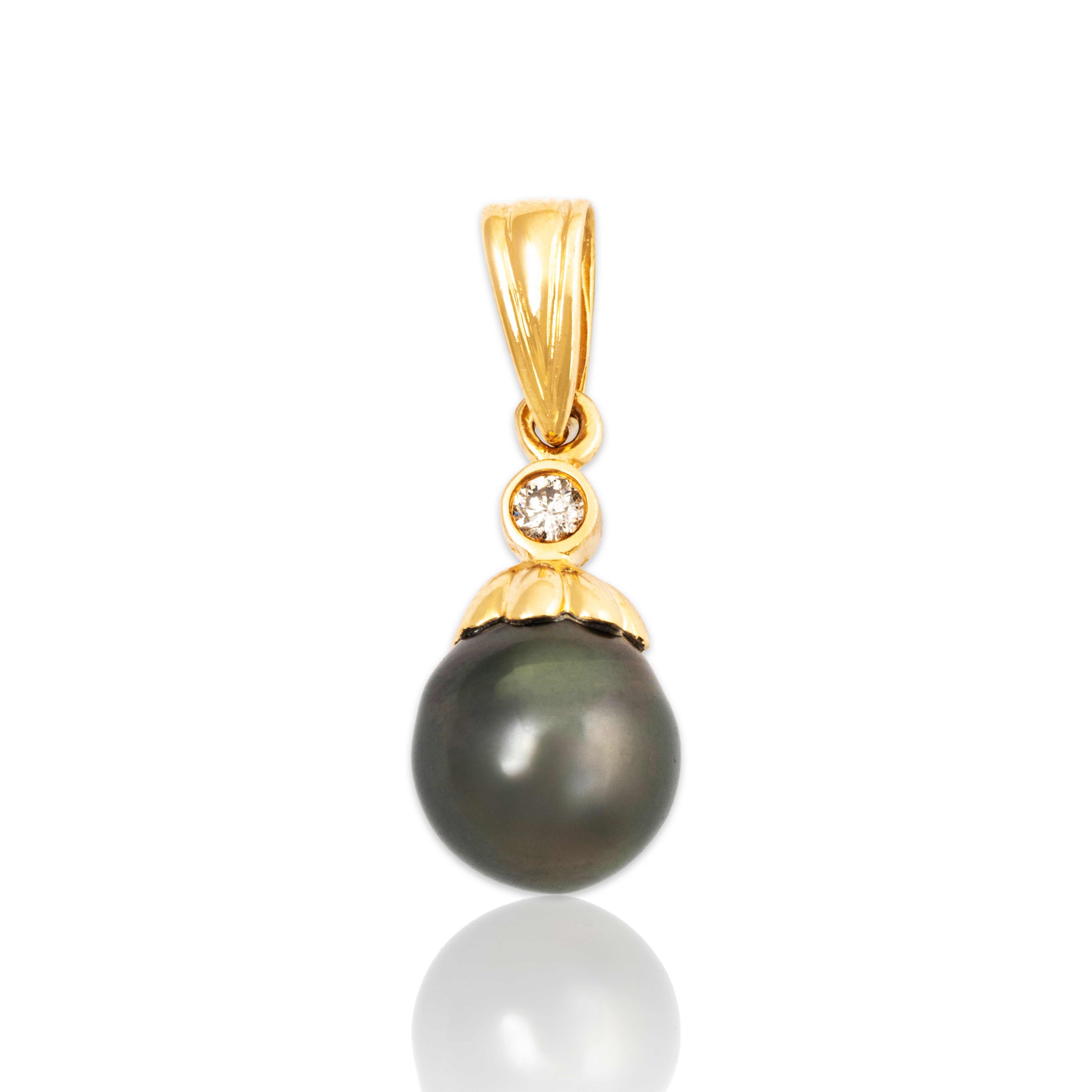 Vintage 14k Yellow Gold Tahitian Pearl Diamond Elegant Pendant、mySite、hinf8tx79