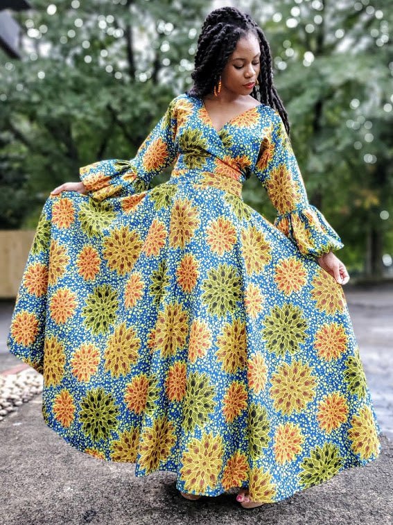 Ifeoluwa Ankara African Print Wrap Dress-DP3849D、mySite、solidvoid