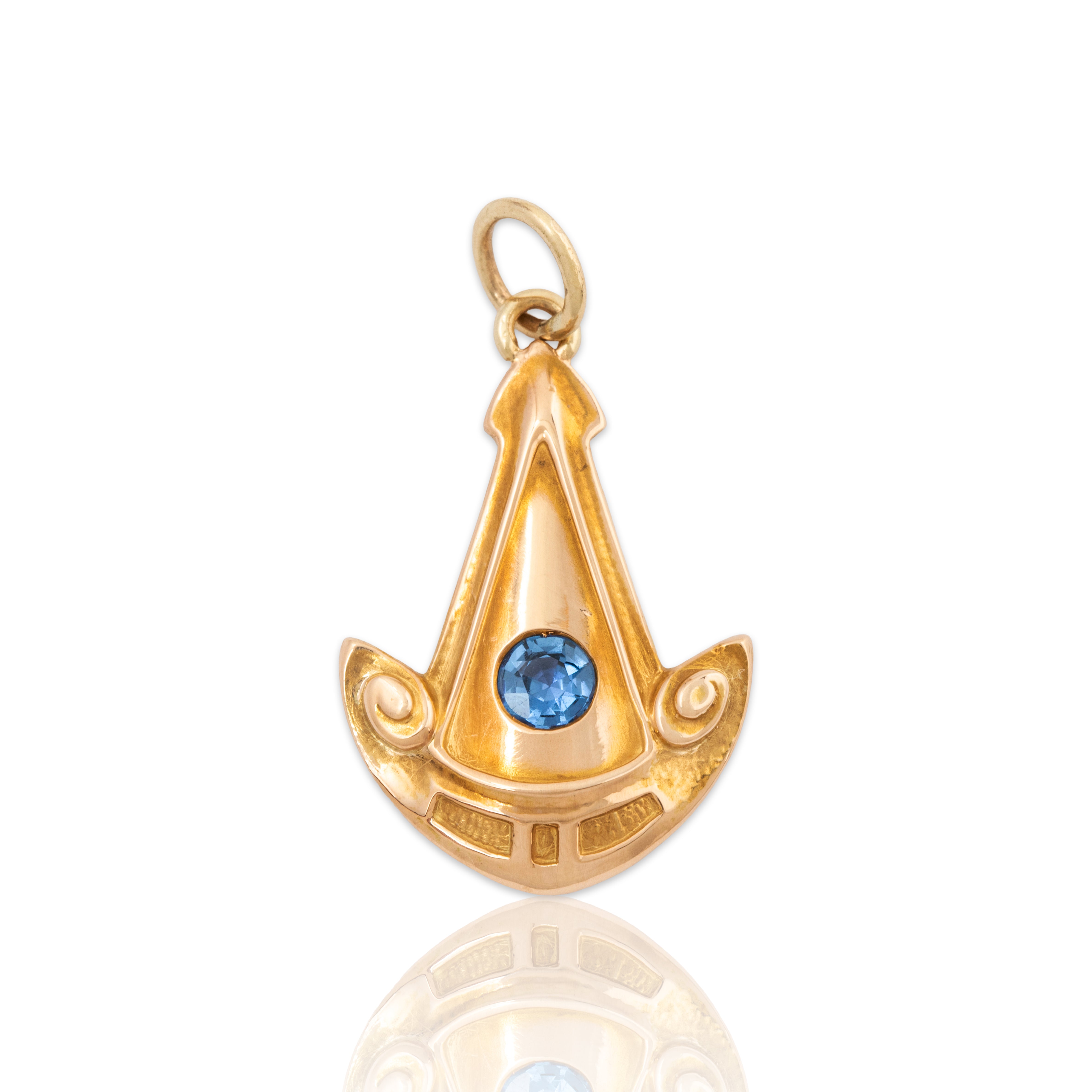 Antique 14k Yellow Gold Synthetic Sapphire Art Nouveau Charm Pendant、mySite、hinf8tx79