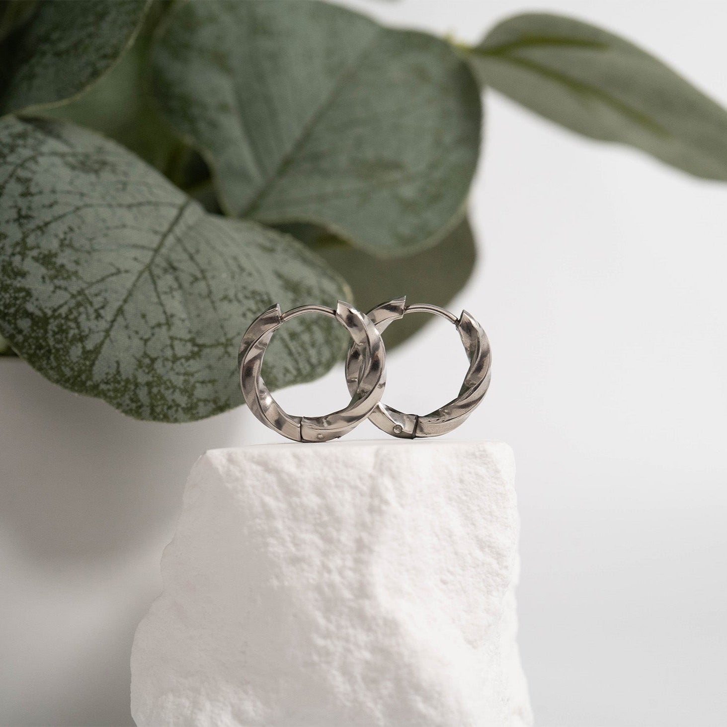 18K Gold PVD Stainless Steel Textured Twisted Huggie Hoop Earrings / ERJ0026、mySite、dreamappss