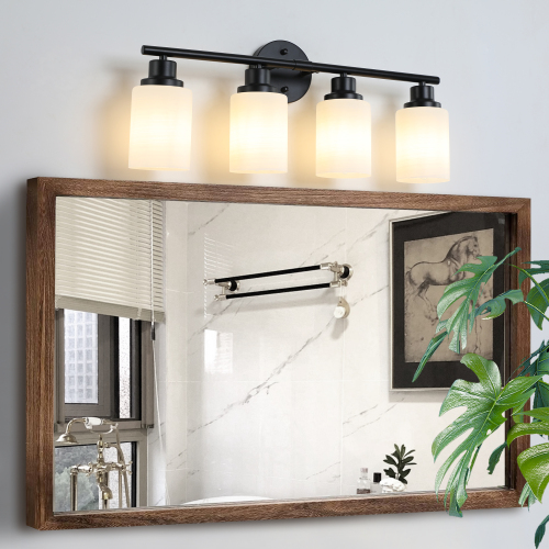 39" Modern 6-Light Vanity Bathroom Mirror Light, Frosted White Glass with Black Iron Frame, Contemporary Wall Sconce for Bedroom, Bathroom, and Dressing Room (No Bulbs)、、eastwooduniform