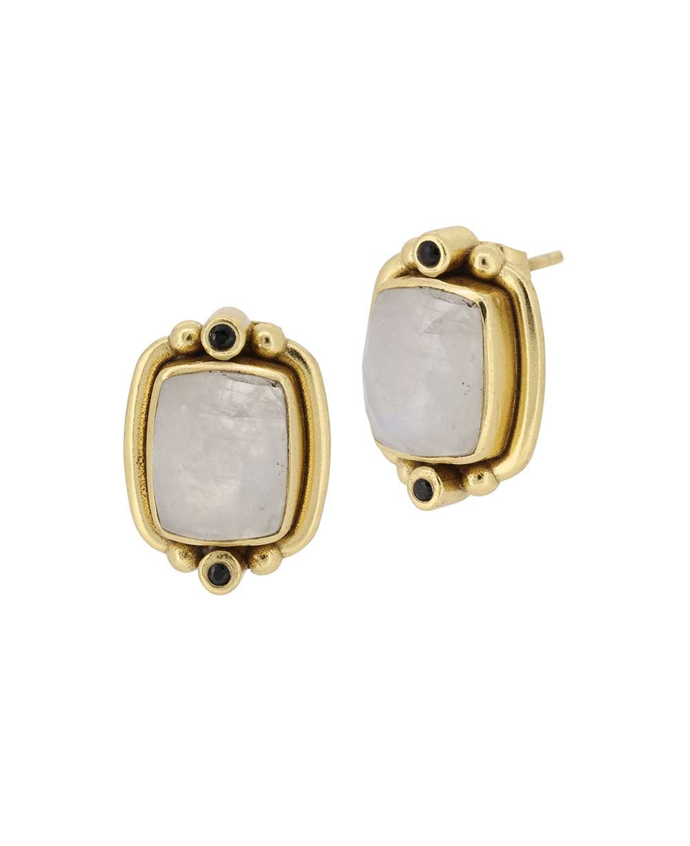Gold-Plated Earrings with Moonstone and Black Spinel Beads、mySite、topwebapps
