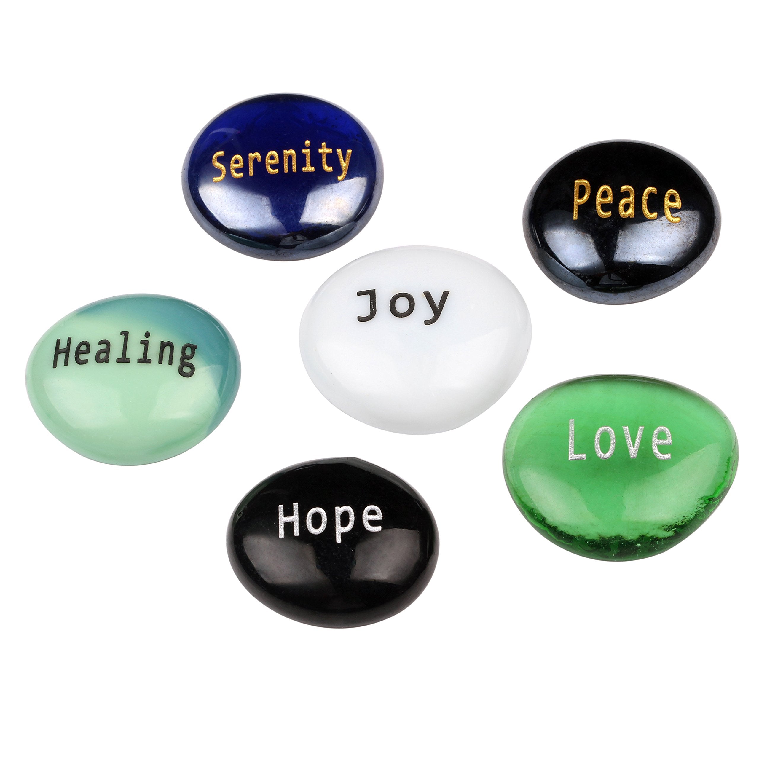 Think Positive - Peace and Focus Engraved Glass Stones Set - Model I - by Holy Land Market、mySite、elrpsem3k