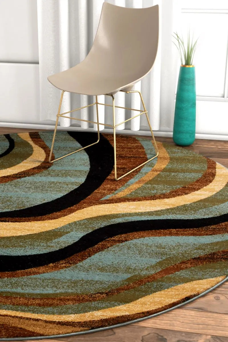 Nirvana Waves Multi Blue Modern 5'3 Round Rug、mySite、gigharbornorthrealestate