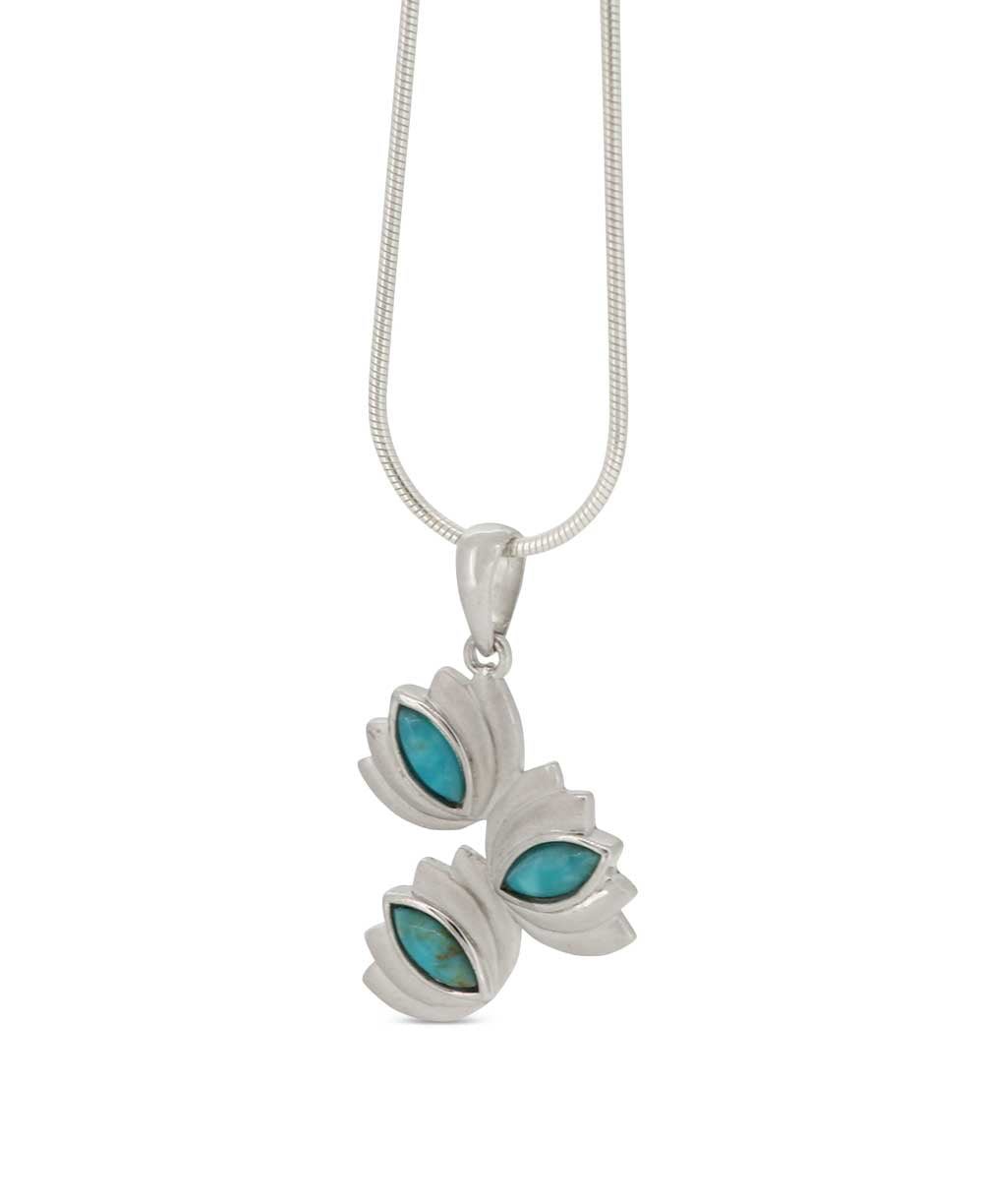 Brushed Sterling Silver Turquoise Triple Lotus Pendant、mySite、topwebapps