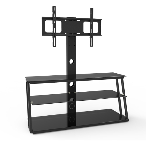 Black Multi-Function Angle And Height Adjustable Tempered Glass TV Stand、、casual