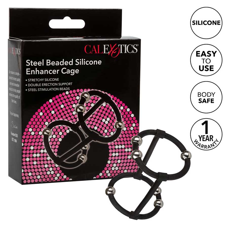 Steel Beaded Black Silicone Penis Enhancer Cage by Cal Exotics、mySite、bottomscart