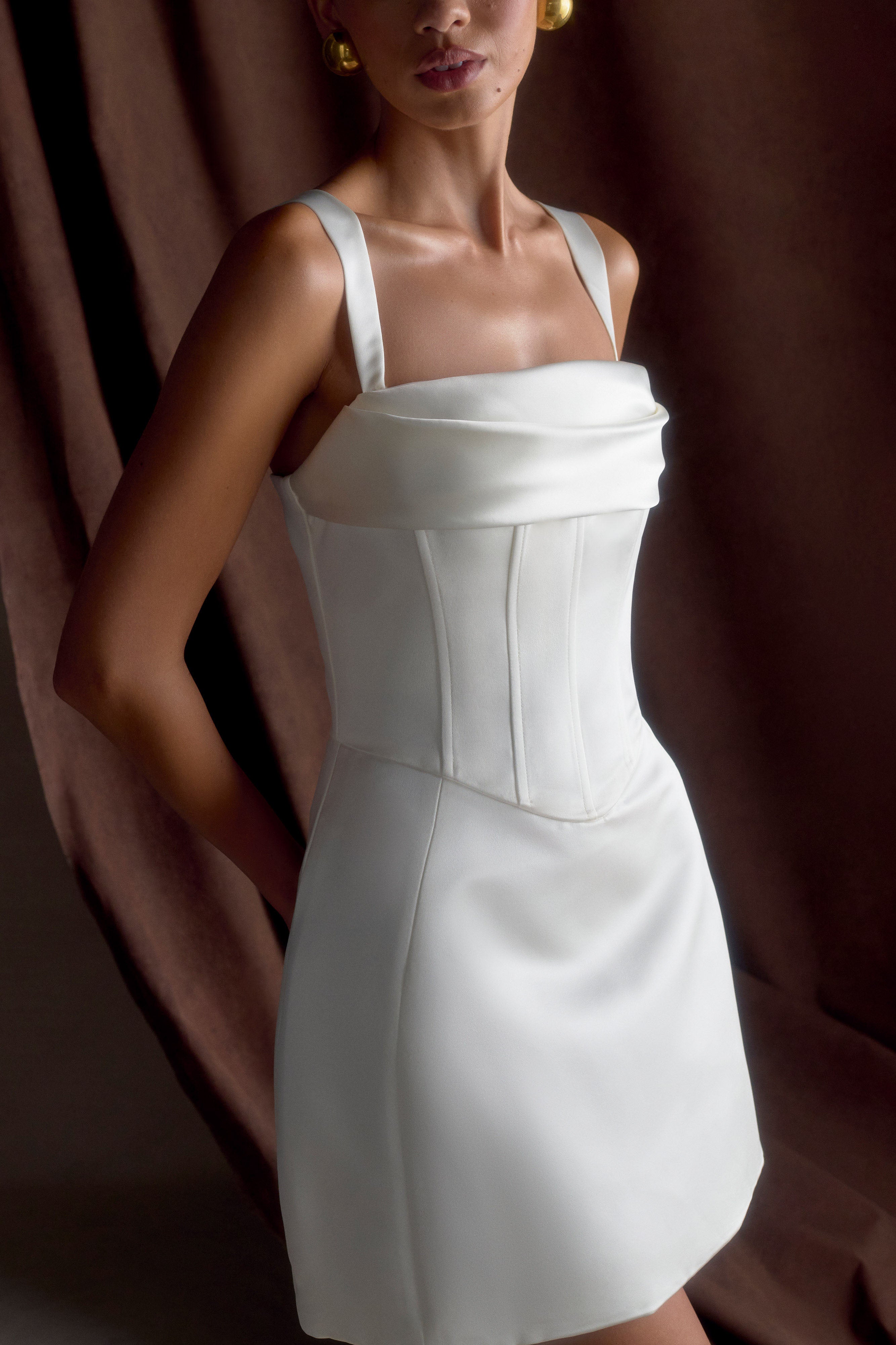 Isabel Satin Corset Mini Dress - White、mySite、solidvoid