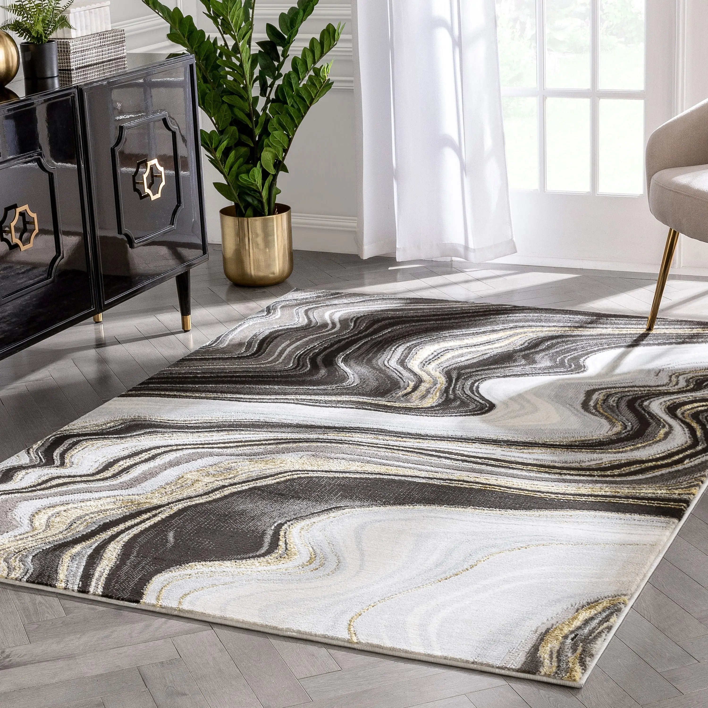 Warren Retro Abstract Waves Glam Rug、mySite、gigharbornorthrealestate