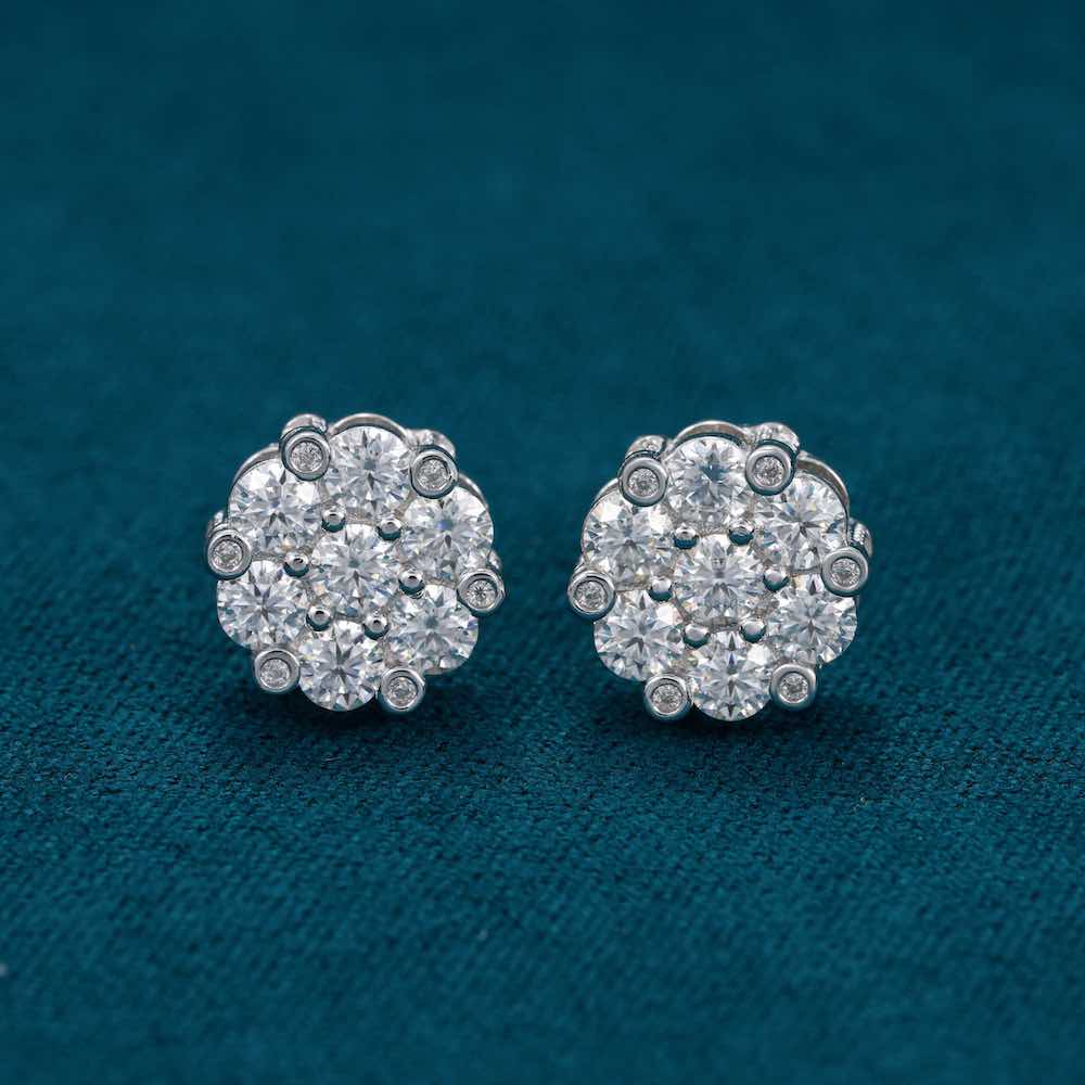 Diamond Flower Cluster Stud Earrings 14K Gold | 10MM、mySite、hinf8tx79