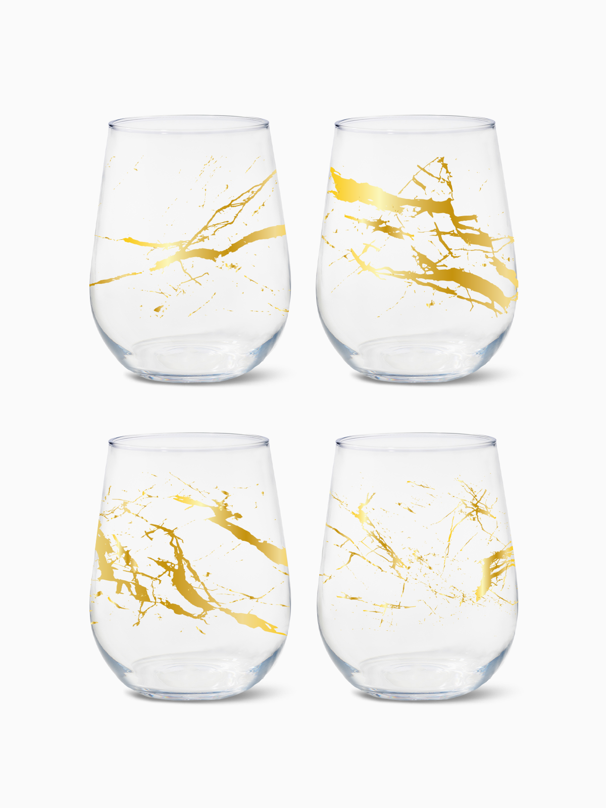 Gold Foil Marble - RESERVE 16oz Stemless Wine Tritan Copolyester Glass、mySite、camillekostekn