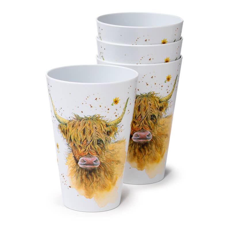 Highland Coo Cow Set of 4 Recycled RPET Picnic Cups、mySite、g9winljtr