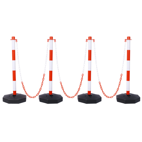 4 Pack Traffic Delineator Post Cones with Fillable Base, Adjustable Plastic Safety Barrier with 5Ft Plastic Chain, Outdoor and Indoor Crowd Control Stanchion for Traffic Control and warning W/R、、eastwooduniform