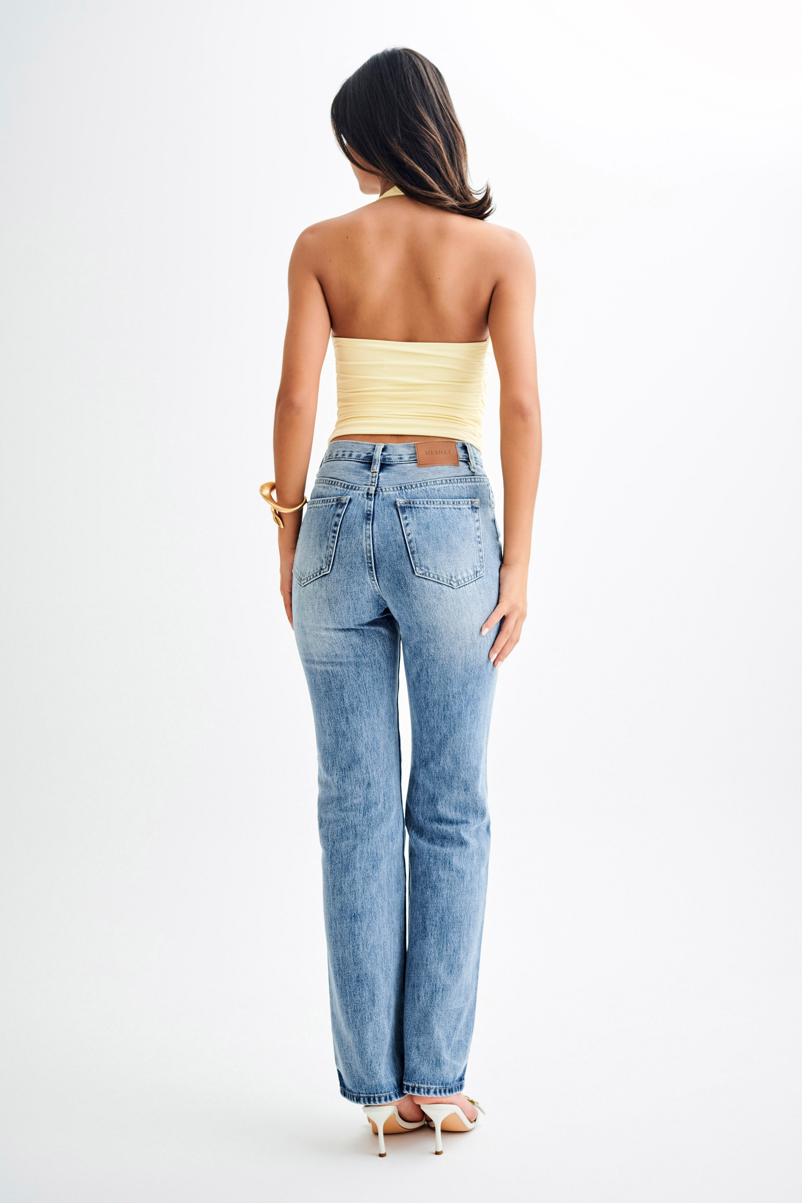 Janine High Waisted Straight Leg Jeans - Washed Mid Blue、mySite、solidvoid