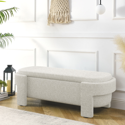 Linen Fabric Upholstered Bench with Large Storage Space for the Living Room, Entryway and Bedroom,Beige,( 51.5''x20.5''x17'' )、、casual