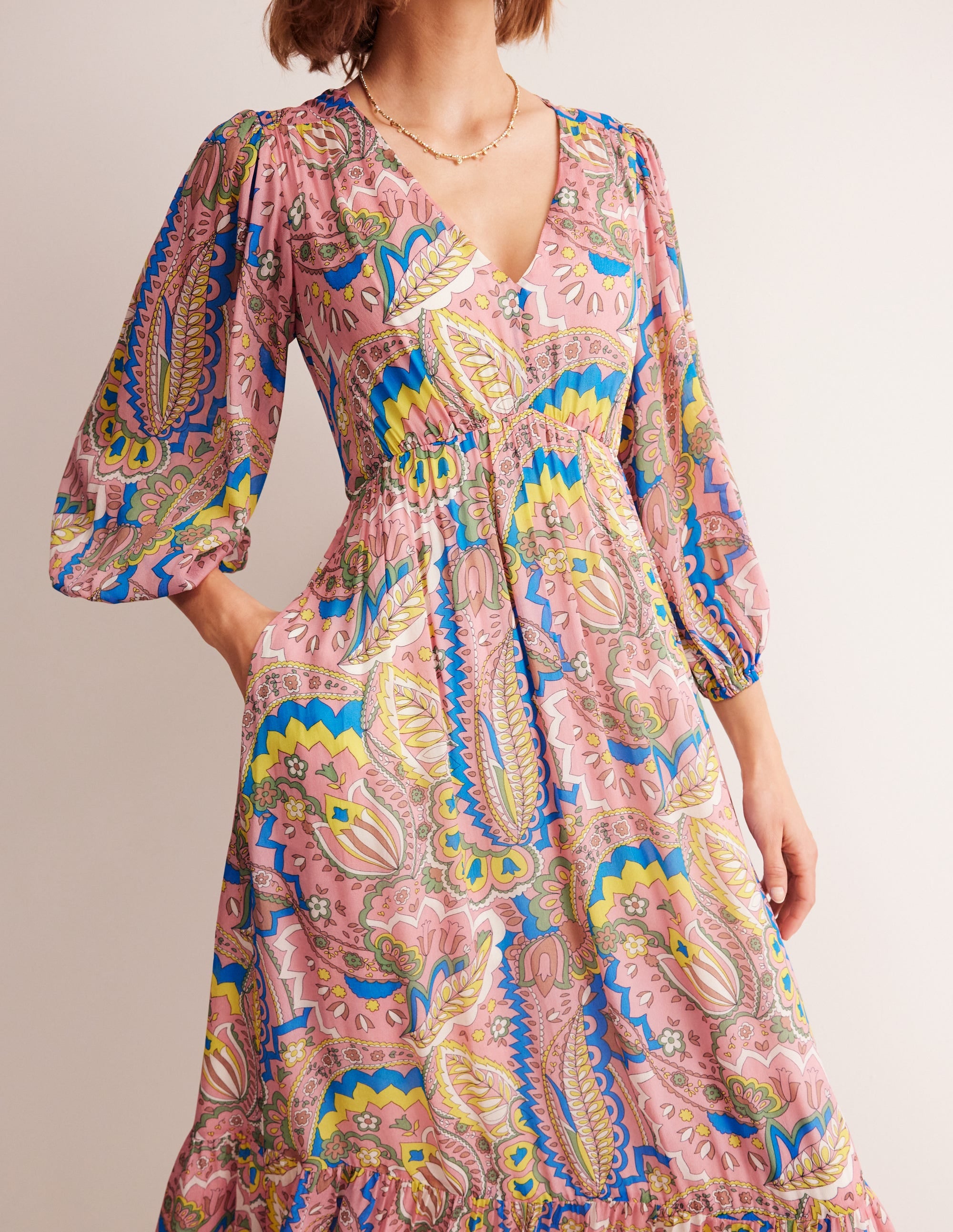  V Neck Puff Maxi Dress-Multi, Foliage Paisley、mySite、ashleygrahame