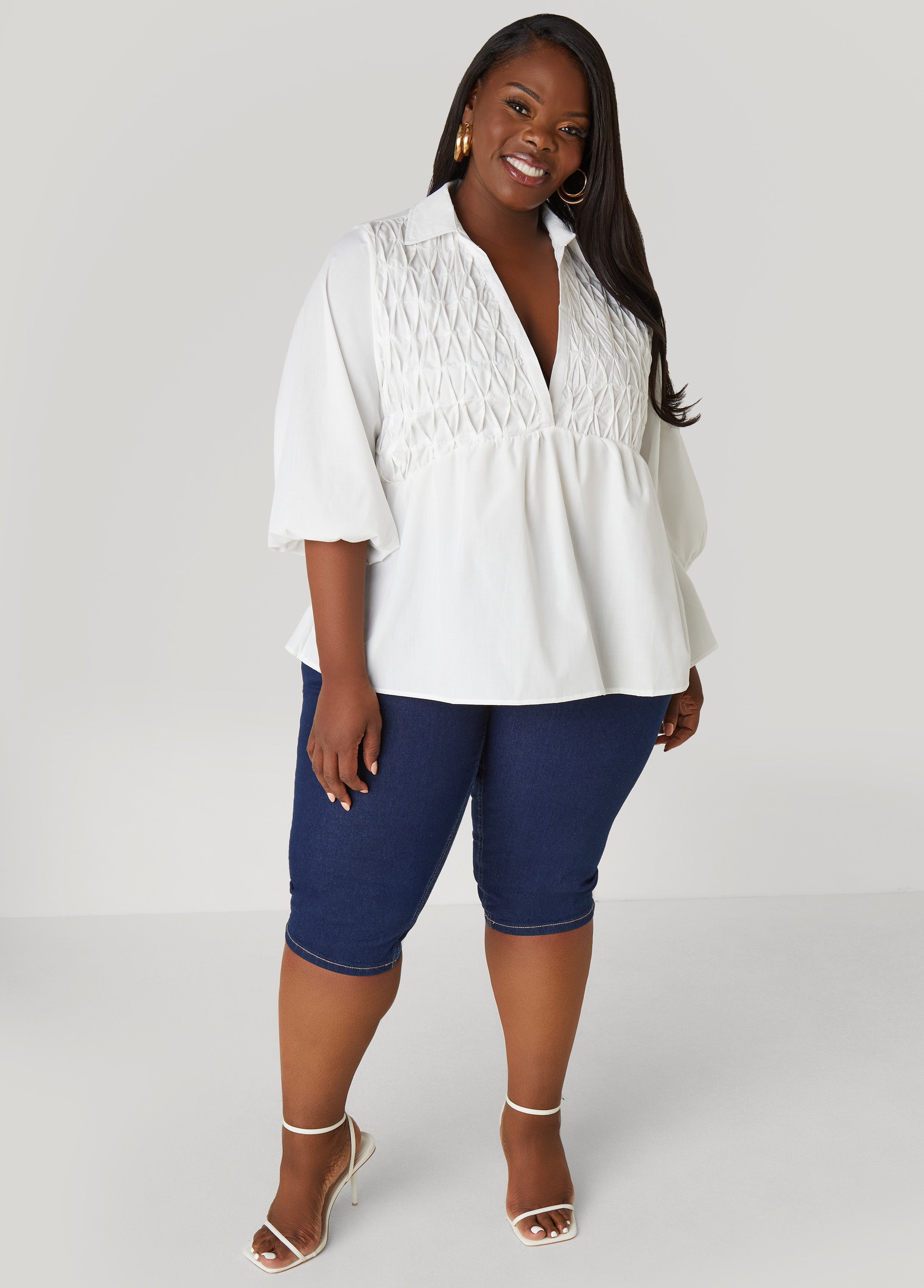 Smocked Cotton Blend Blouse、mySite、bengalsvssteelers