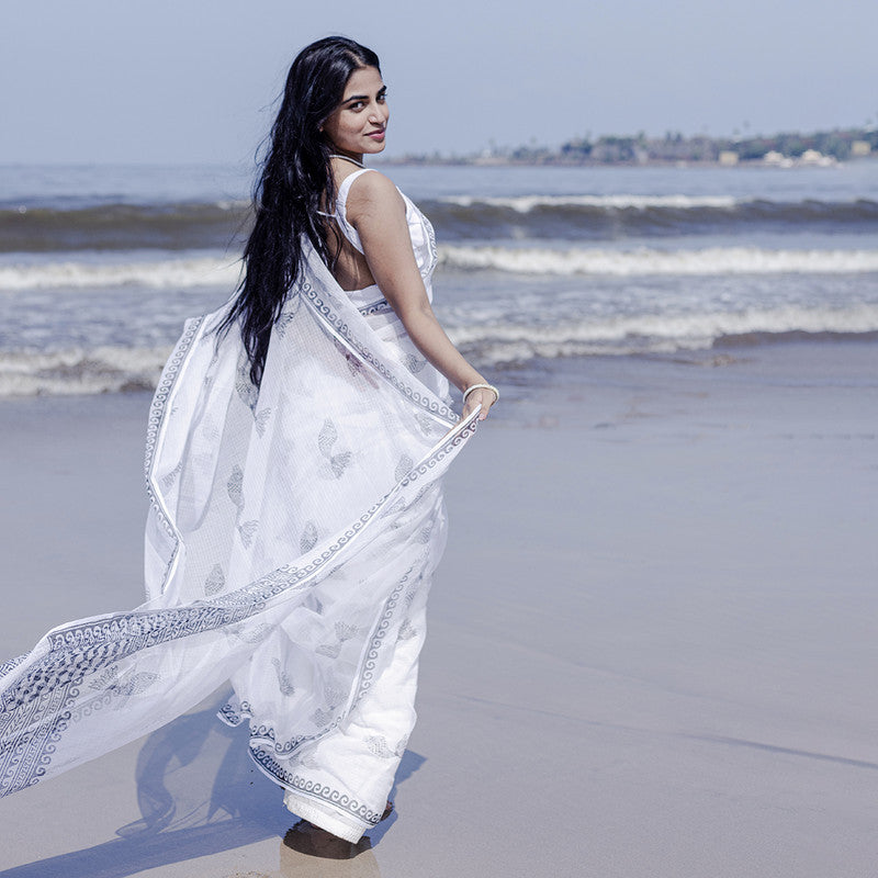 Kota Handblock Printed Saree | Black & White、mySite、camillekostekn