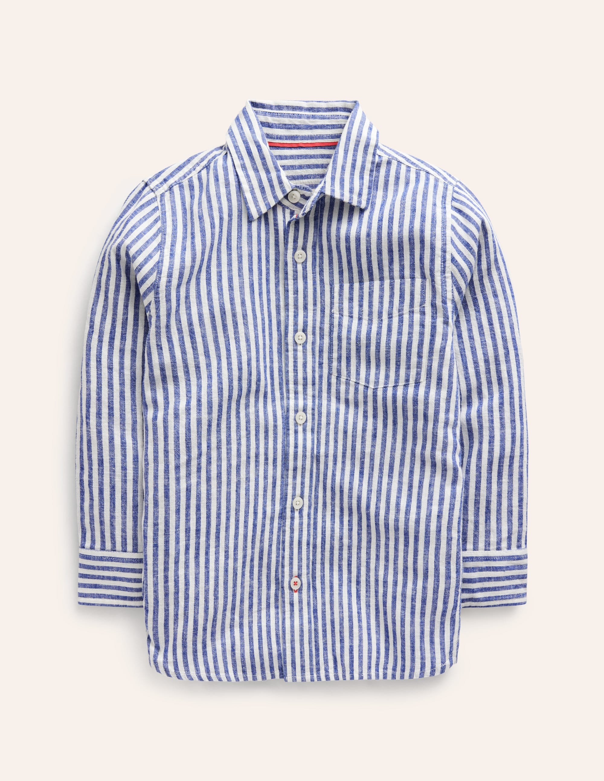  Long Sleeve Cotton Linen Shirt-College Navy / Ivory Stripe、mySite、ashleygrahame