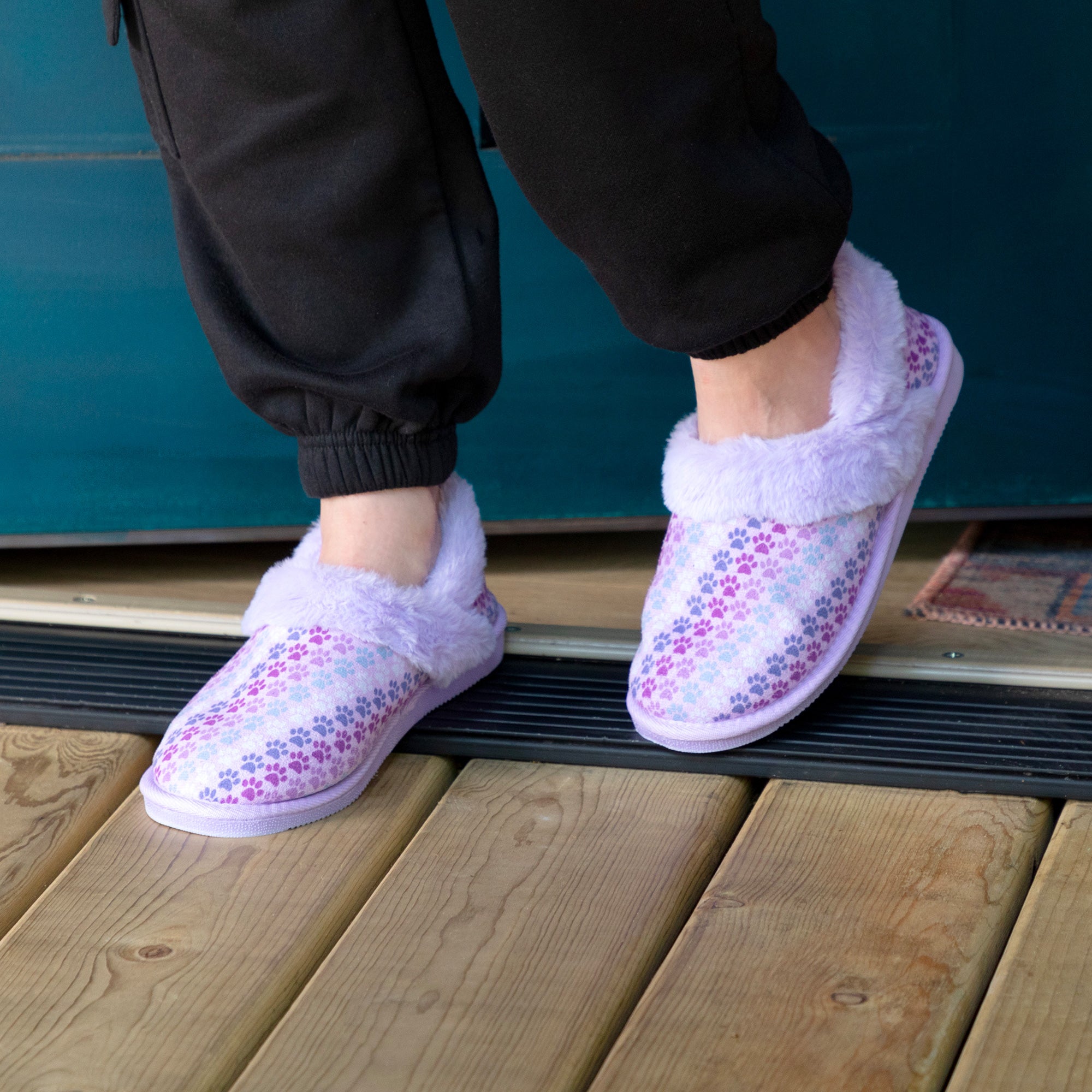Paw Print Faux Fur Lined Indoor/Outdoor Slippers、mySite、camillekostekn