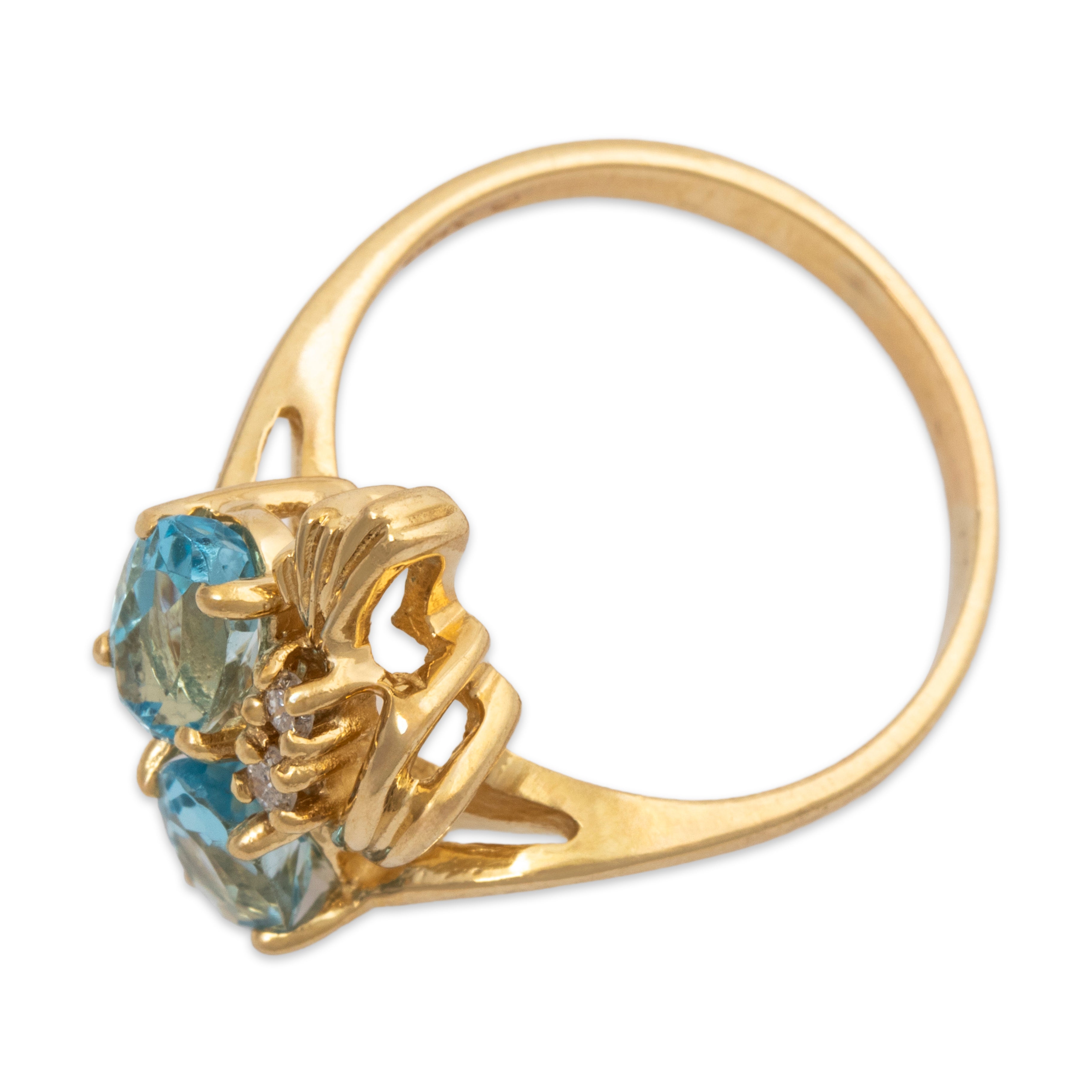 Vintage 14k Yellow Gold Aquamarine Diamond Flourish Cocktail Ring 5.75、mySite、hinf8tx79