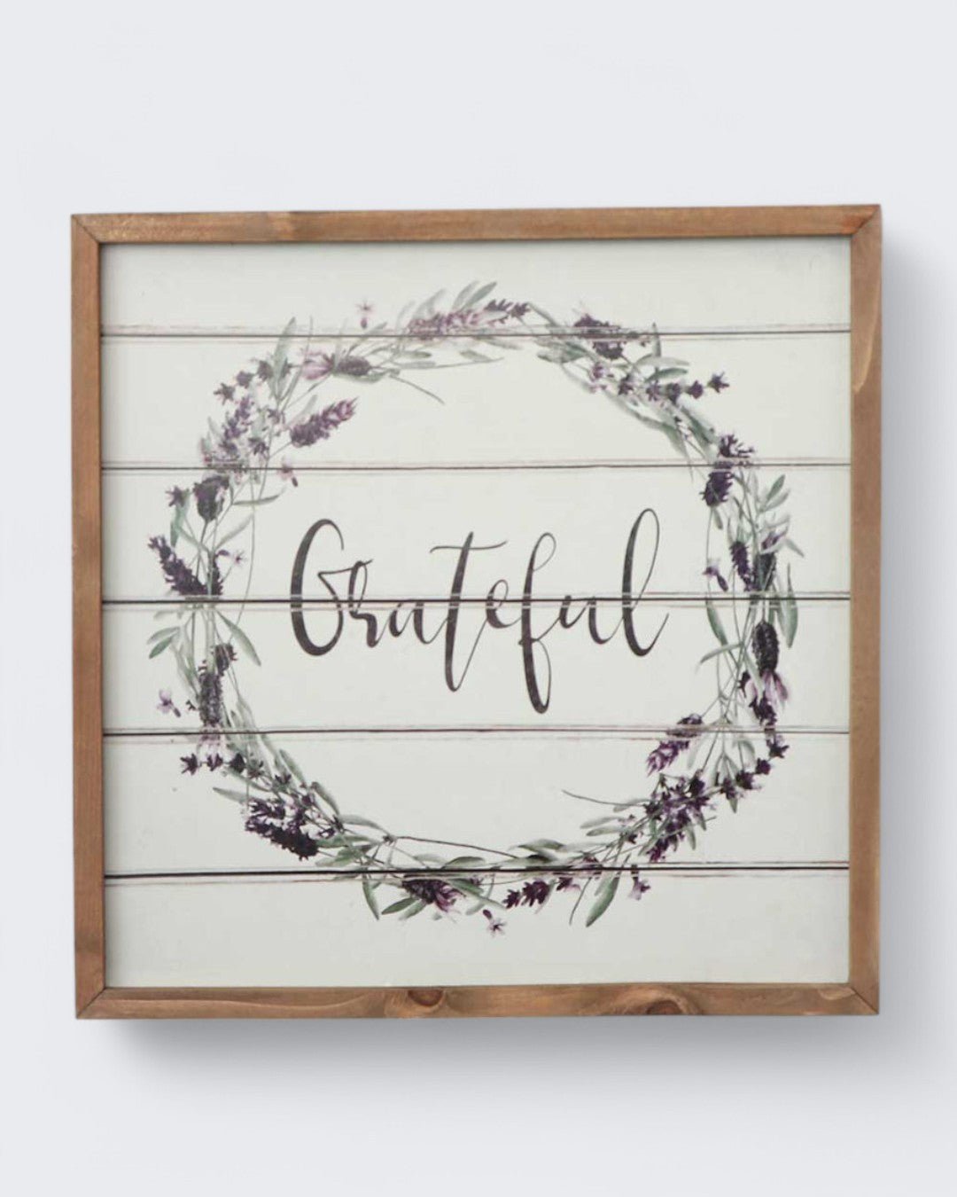 Farmhouse Design Grateful Lavender Floral Wreath Wall Art with Wood Frame、mySite、topwebapps