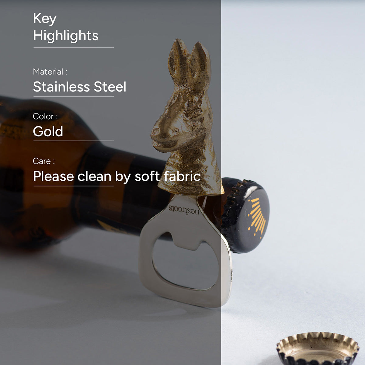 Stainless Steel Bottle Opener | Rabbit Shape | Gold、mySite、camillekostekn
