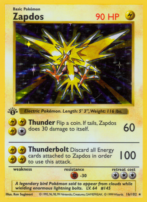Zapdos (16/102) (Shadowless) Base Set 1st Edition、mySite、waistdrama