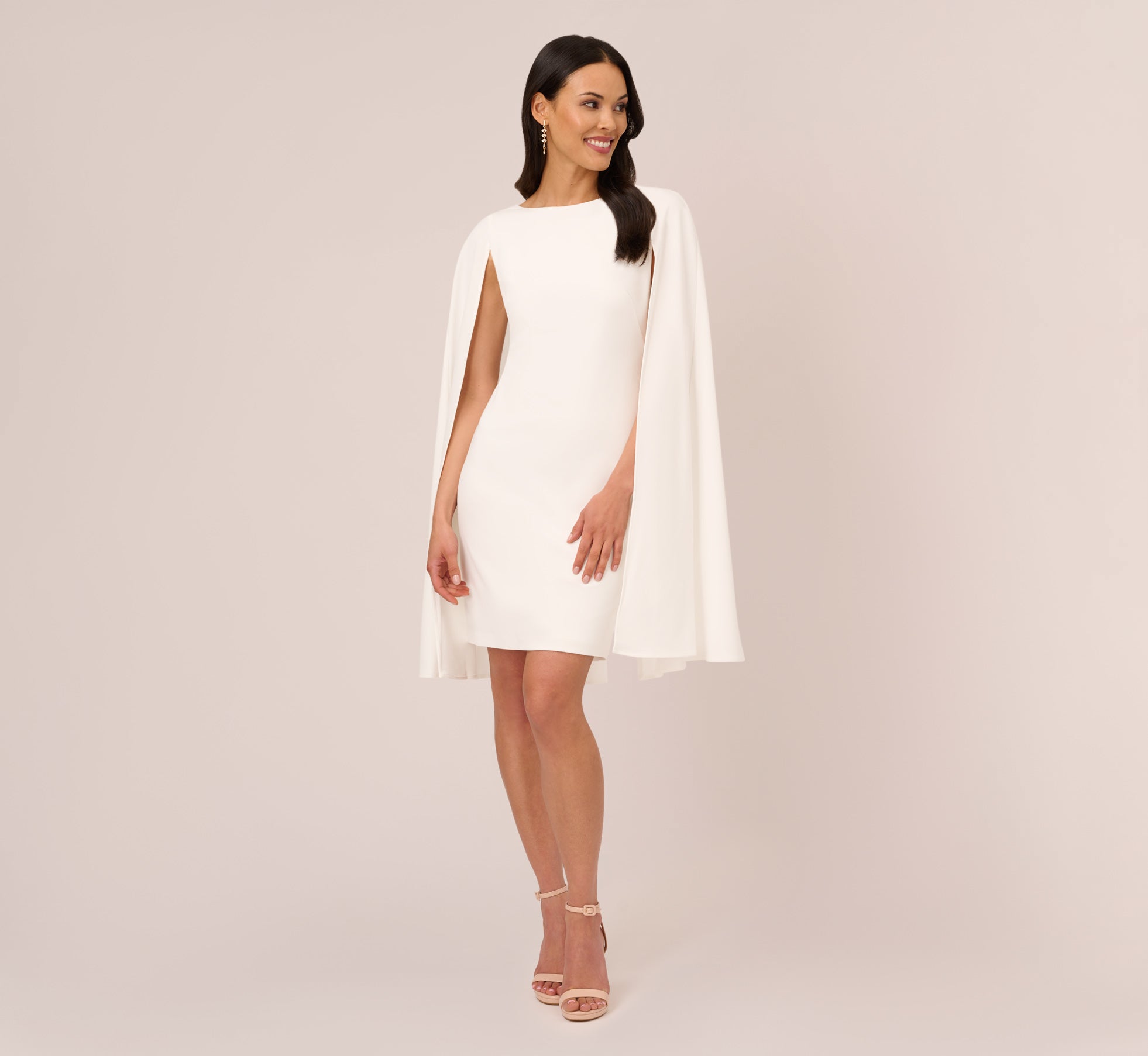 Structured Cape Sheath Dress In Ivory、mySite、solidvoid