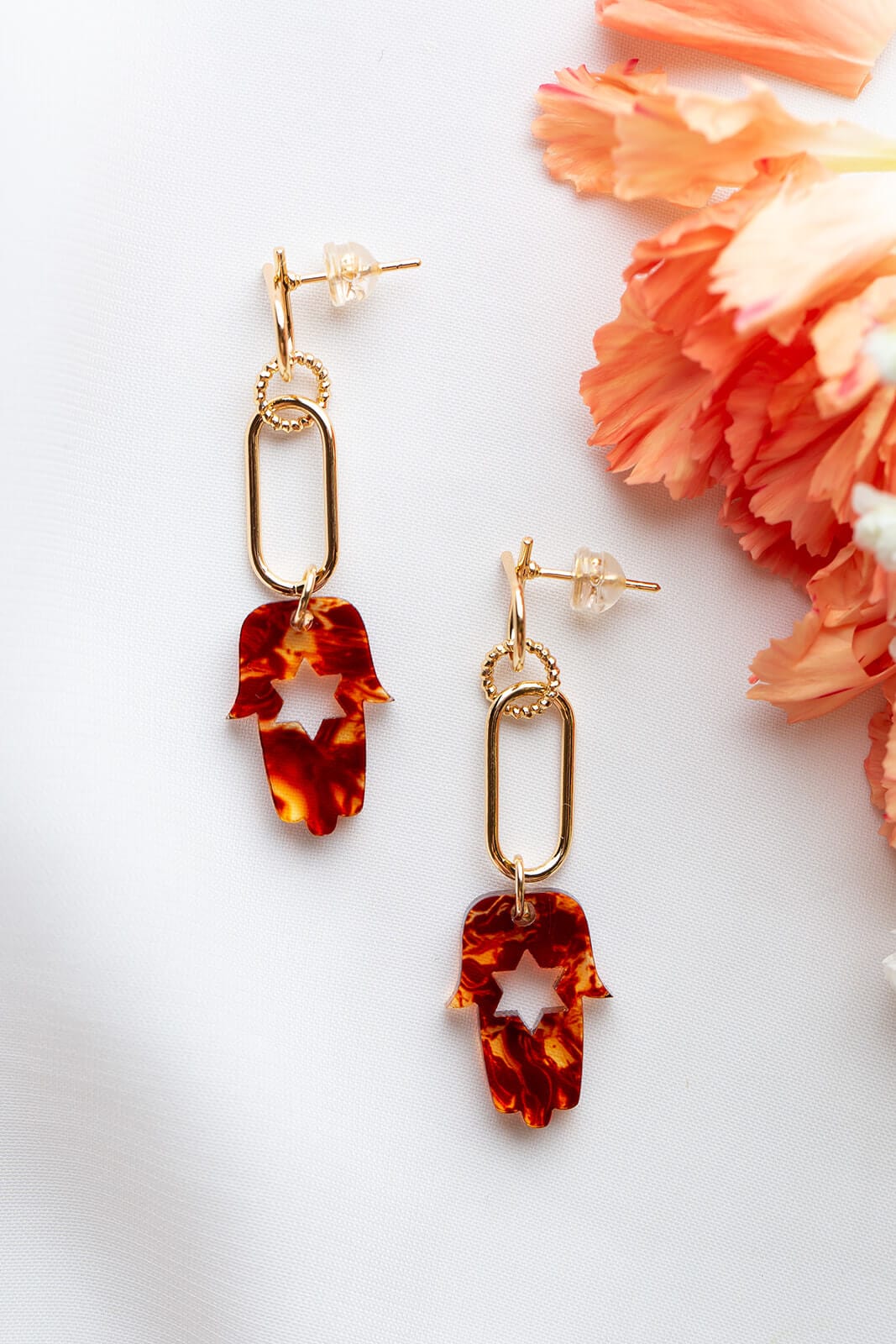 Tortoise and Gold Paper Clip Hamsa Earrings、mySite、topwebapps