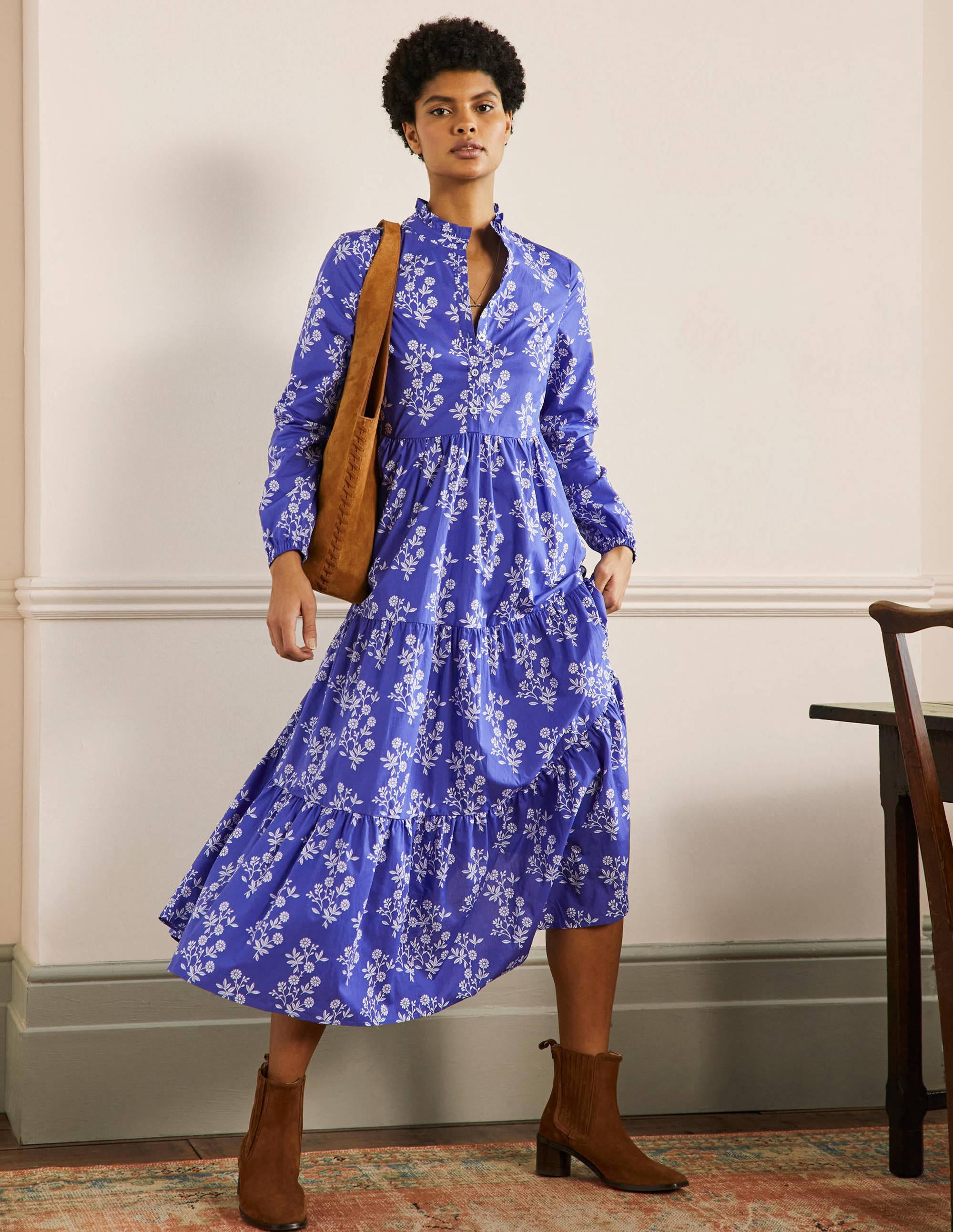  Tiered Maxi Shirt Dress-Atlantic Ocean, Leafy Cluster、mySite、ashleygrahame
