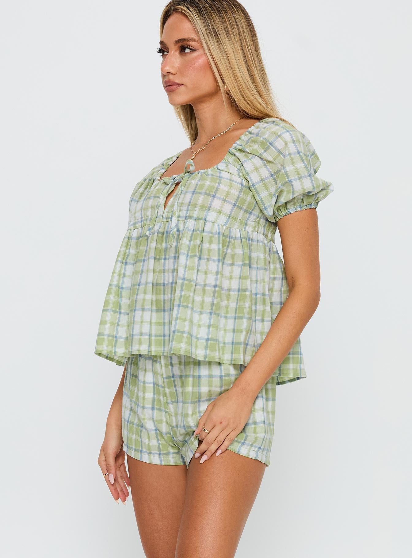 Cerelia Tie Up Set Green Check、mySite、solidvoid