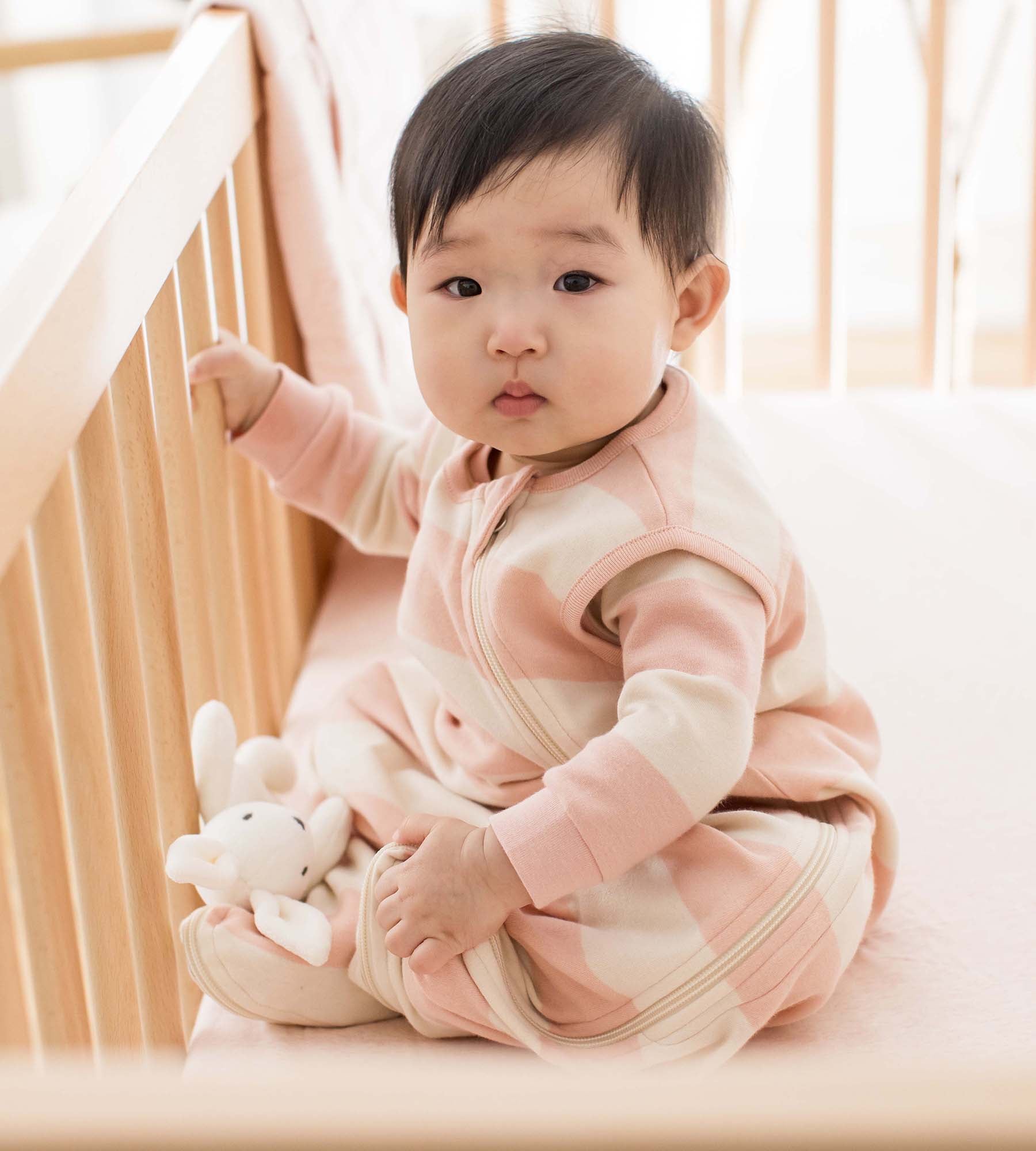 Rugby Stripe Organic Lightweight Beekeeper™ Wearable Baby Blanket - Pink Sand、mySite、g9winljtr