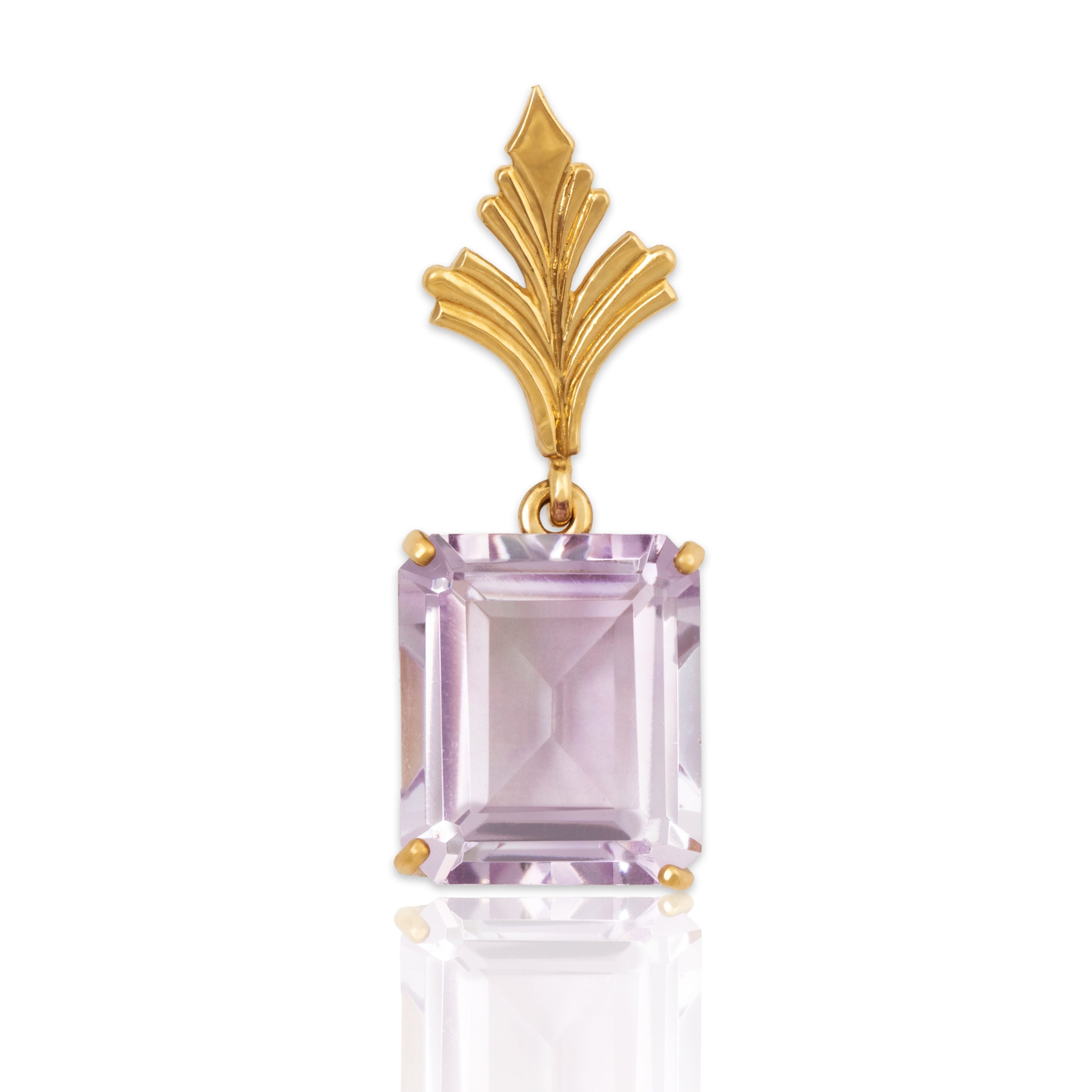 Vintage Large 14k Yellow Gold 7.8ct Amethyst Stunning Emerald Cut Slide Pendant、mySite、hinf8tx79