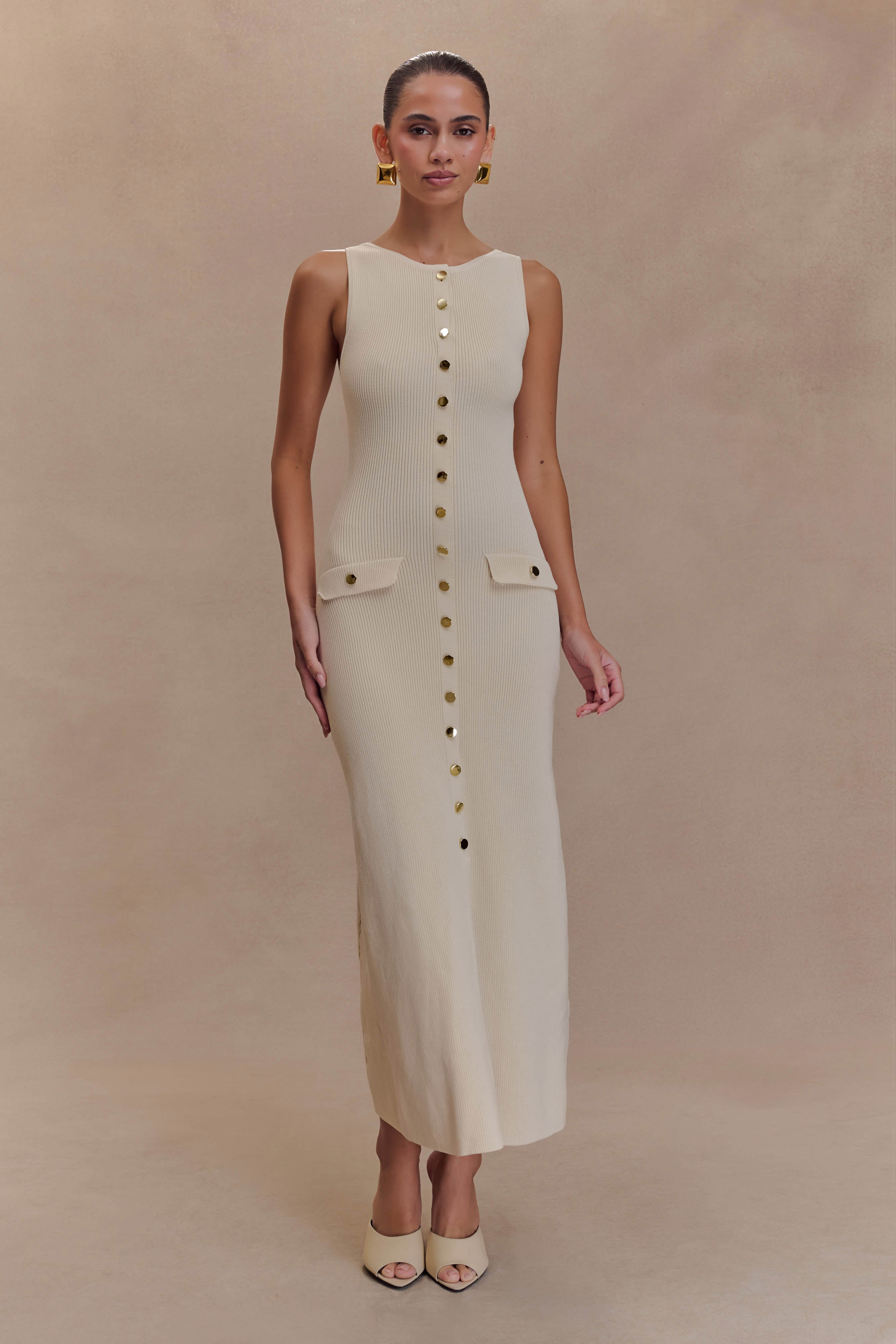 Sawyer Sleeveless Buttoned Maxi Dress - Ivory、mySite、solidvoid