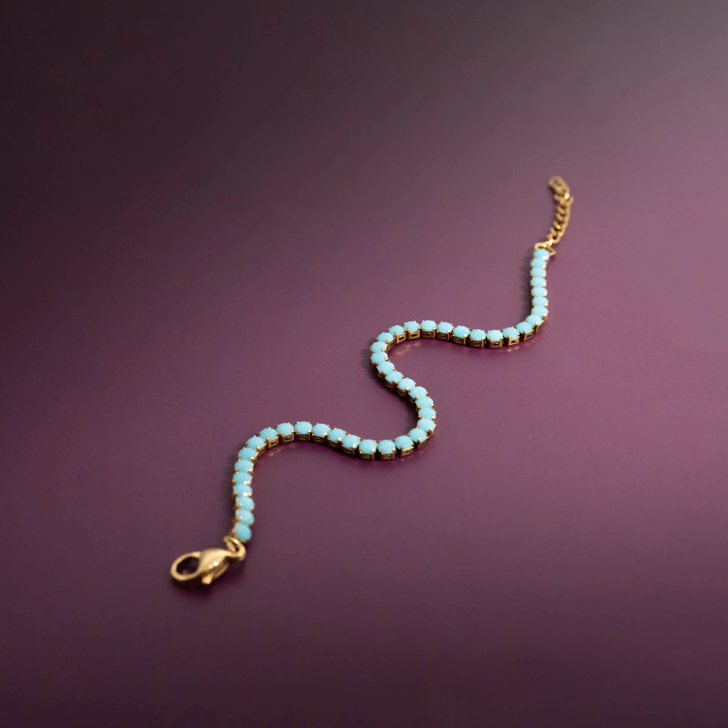 18K Gold PVD Stainless Steel Turquoise Rhinestone Tennis Chain Bracelet / TBR0006、mySite、dreamappss