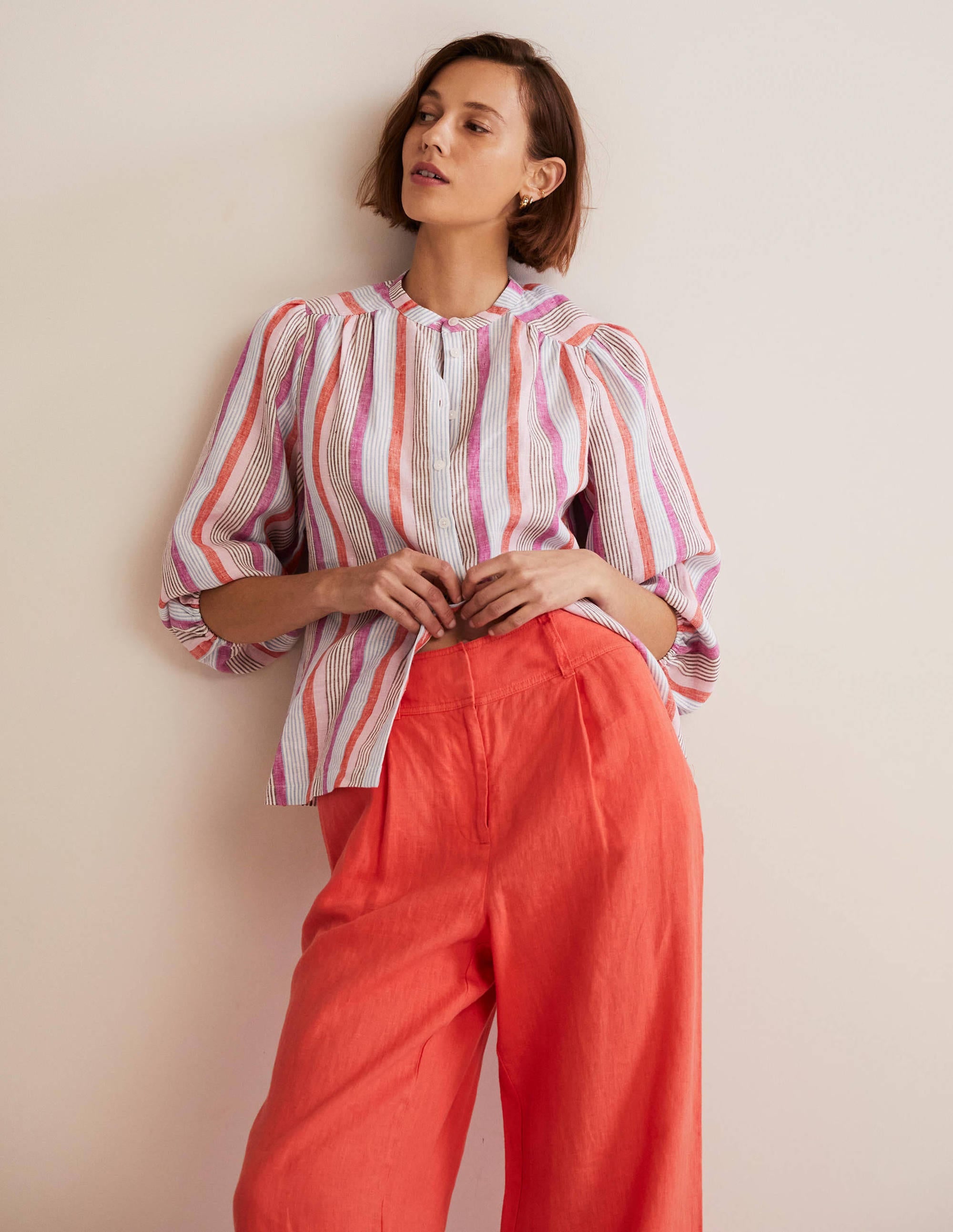  Becky Full Sleeve Linen Blouse-Firecracker, Cameo Pink Stripe、mySite、ashleygrahame