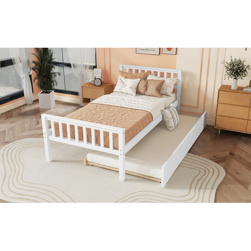 Twin Bed with Trundle, Platform Bed Frame with Headboard and Footboard, for Bedroom Small Living Space,No Box Spring Needed,Grey(New SKU:W504P148530)、、casual
