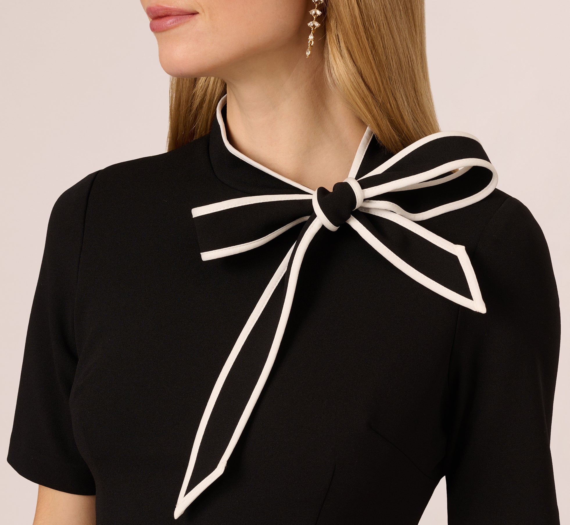 Mock Neck Dress With Contrasting Bowtie In Black Ivory、mySite、solidvoid