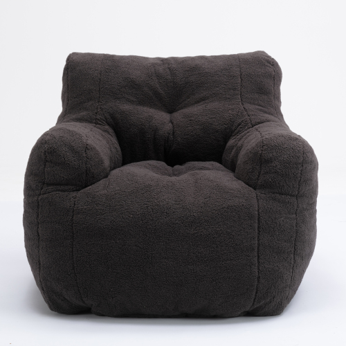 010-Soft Teddy Fabric Tufted Foam Bean Bag Chair With Teddy Fabric Dark Gray、、casual