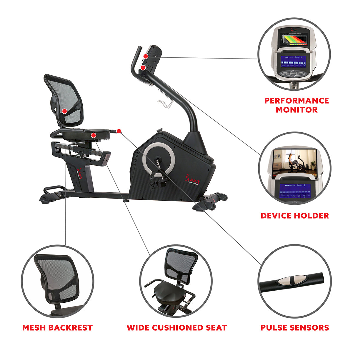  Stationary Recumbent Bike w/ Programmable Display, 16 Level Magnetic Resistance & Device Holder、mySite、ghnorth