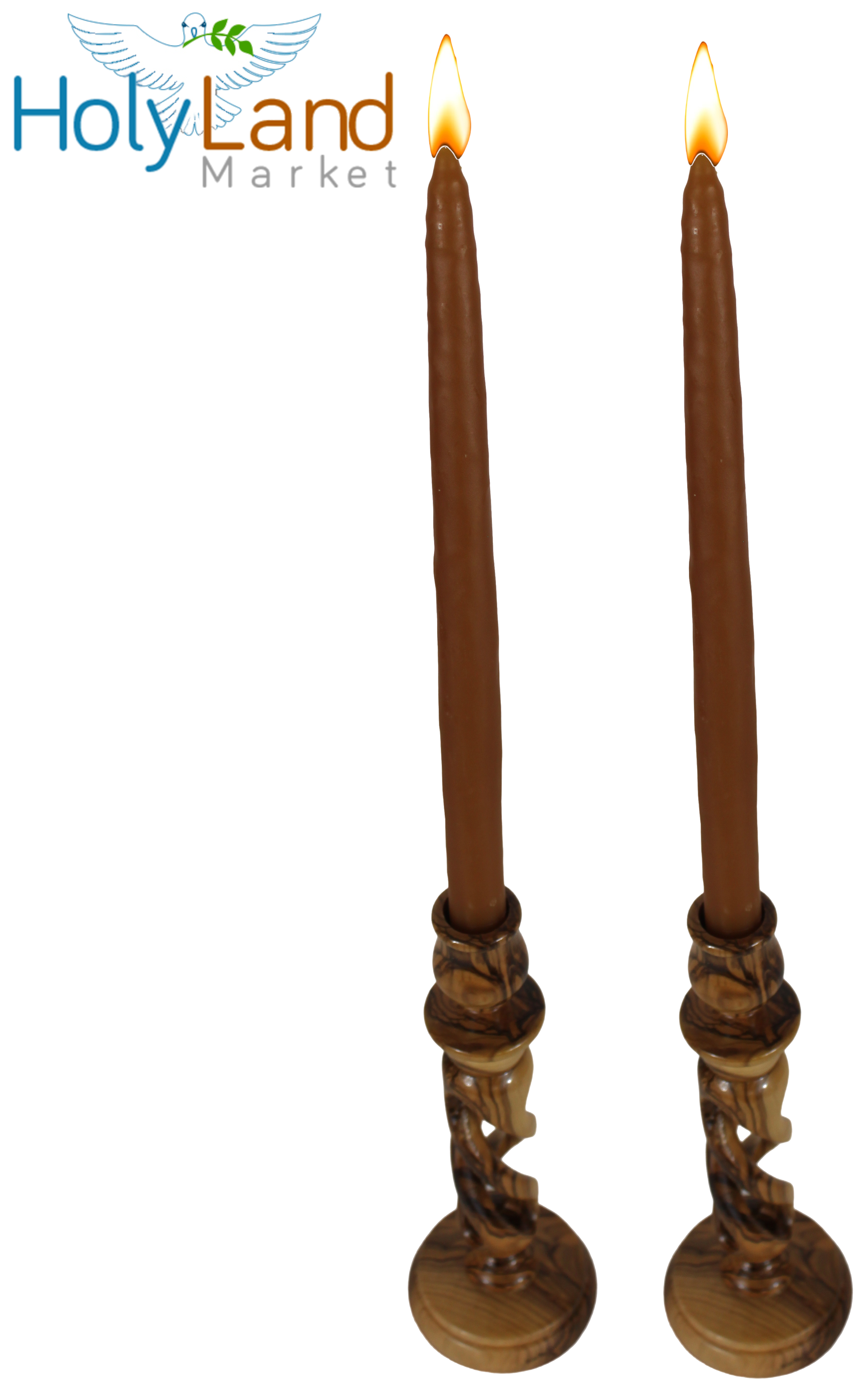 Holy Land Market Olive Wood Candle Holder Pair - Handmade 9 Inch Taper Candle Sticks, Inspirational Hollow Twist Design, 0.75 Inch Cup Diameter, Crafted by Christian Artisans in Bethlehem、mySite、topwebapps