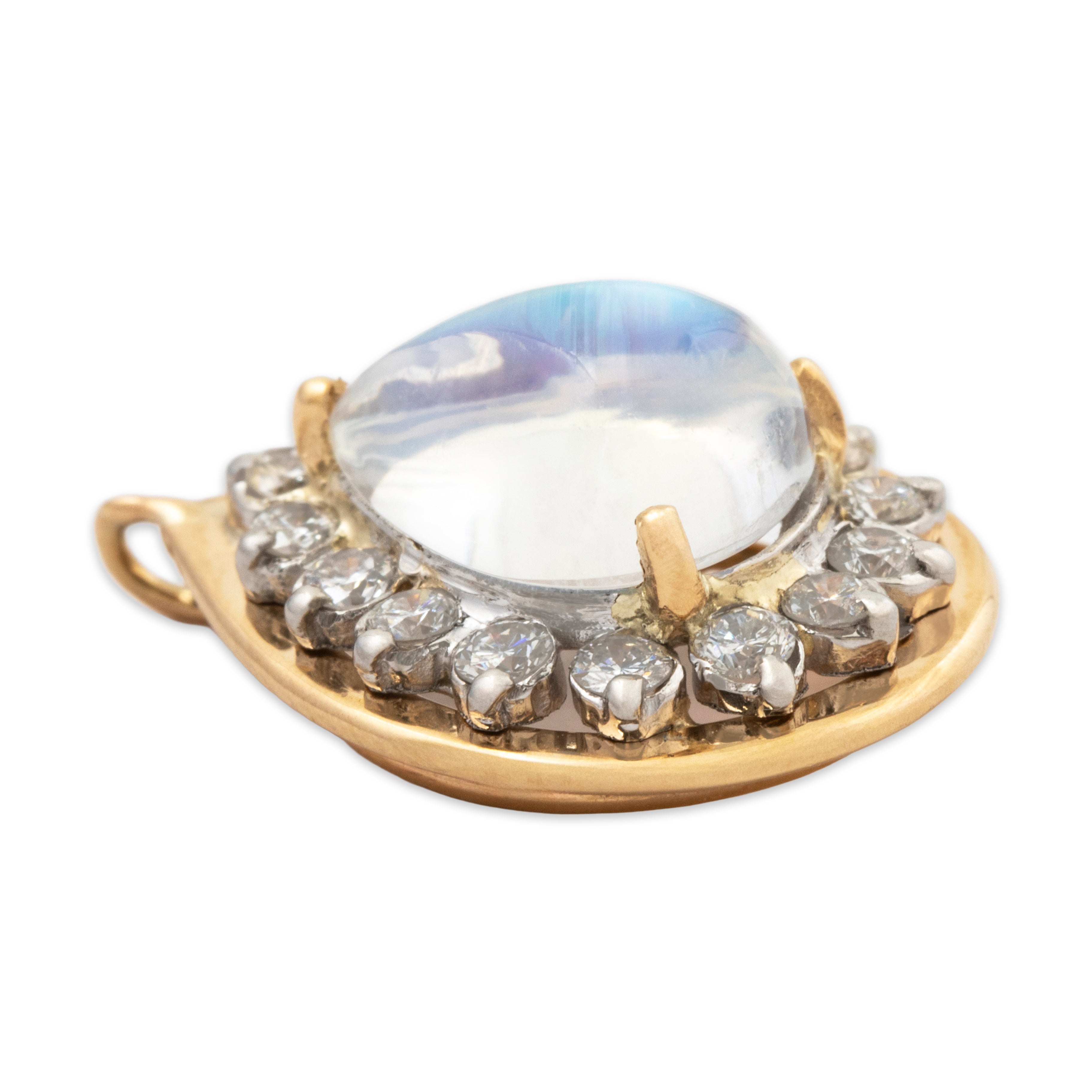 Vintage 14k Yellow Gold 2.6ct Rainbow Moonstone .525cttw Diamond Halo Pendant、mySite、hinf8tx79